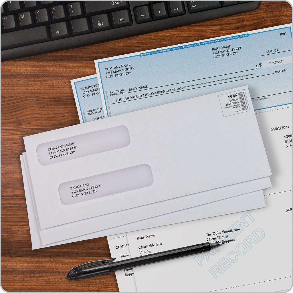 Quality Park Envelopes, #8 Double Window Security, Redi-Strip Self-Seal, White, 3-5/8" x 8-11/16", Fits QuickBooks Checks, Security-Tinted Interior, 500 Per Box