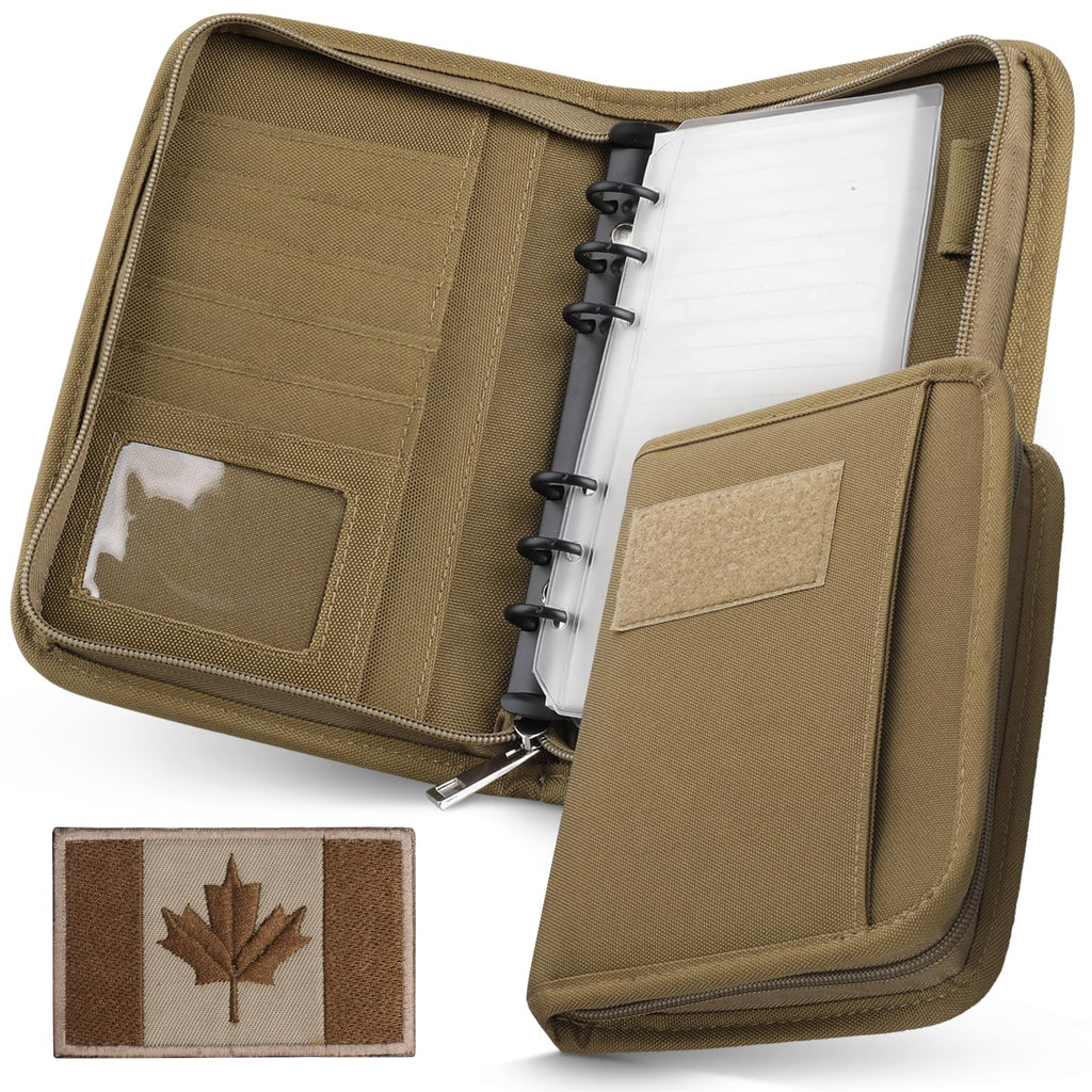 WYNEX Tactical Notebook Padfolio Ring Binders with 45 Sheets,Army Military Notebook Tactical Portfolio Binder with Zipper for Tactical Gear and Organizer, Refillable 6-Ring Binder（A6）