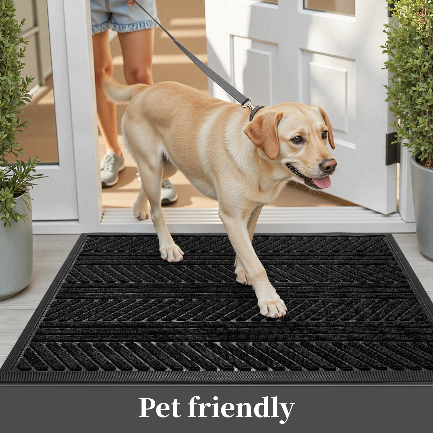 Front Door Mat Outdoor Mat Indoor Doormat for Entrance Mat Entryway Rug Heavy Duty Non Slip Rubber Absorbent Entry Rug Dirt Scraping Shoe Mat 60x90cm Black