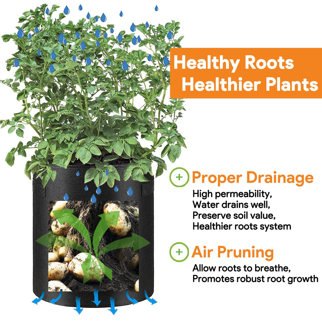 Potato Grow Bags 10 Gallon 4 Pack Fabric Pots Thickened Nonwoven Grow Bags with Reinforced Handles Garden Planting Bags for Tomato Vegetables Fruits Garden Pots Outdoor Indoor(14" Dia x 18" H)