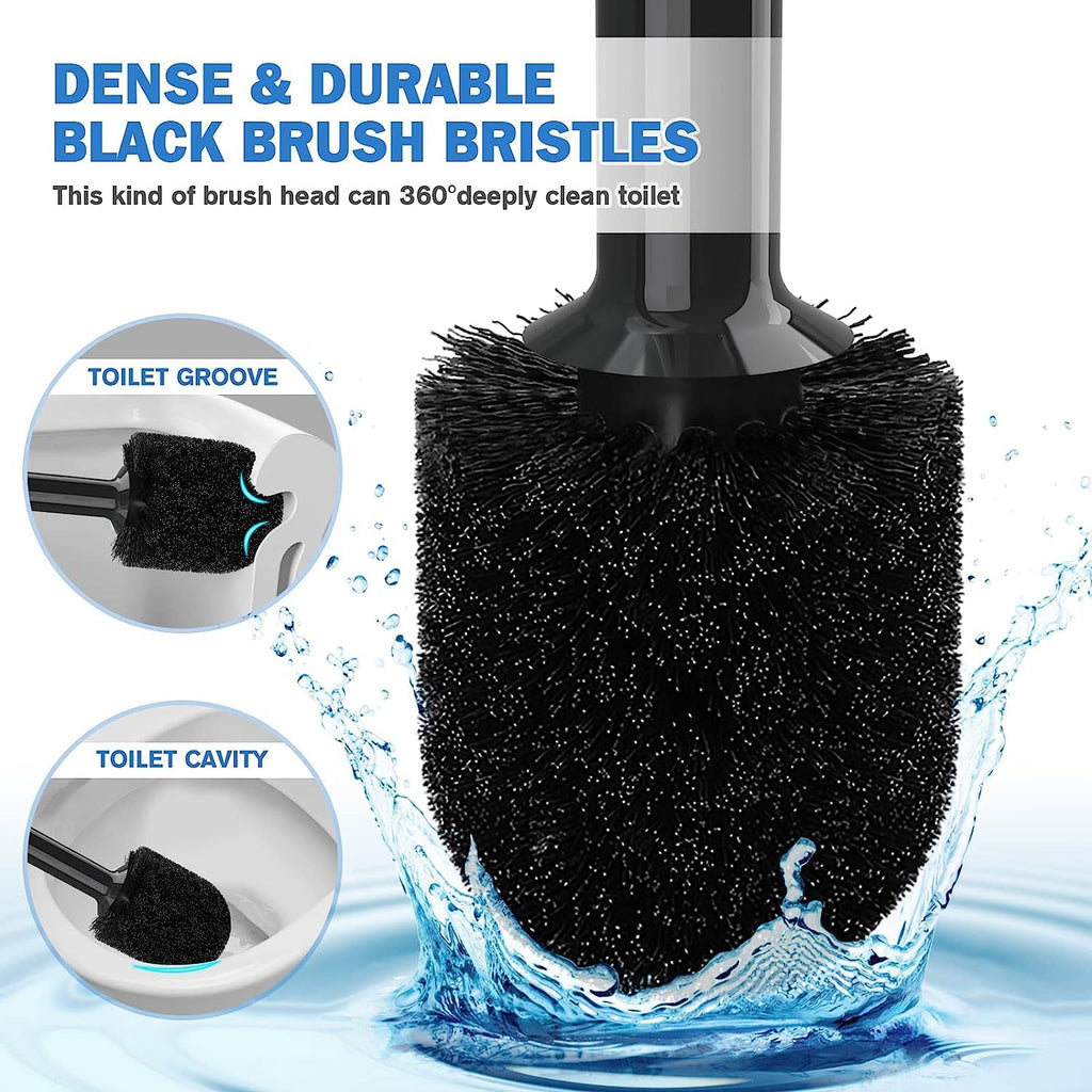 Toilet Plunger and Brush with Holder, Bowl Brush and Heavy Duty Toilet Plunger Set for 5.7-inch Toilet Drain, 2-in-1 Bathroom Cleaning Combo with Modern Caddy Stand (Black)