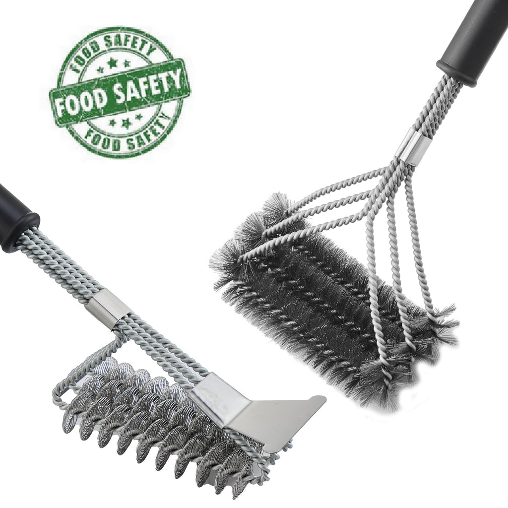 BBQ Brush for Grill, Grill Brush with Scraper, Bristle Free BBQ Accessories for Gas, Charcoal, Smoker Grill - 2 Pack
