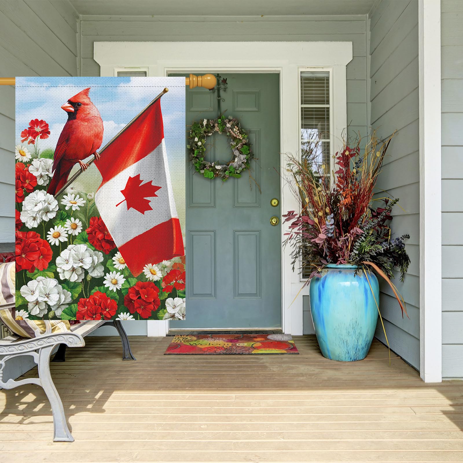 Louise Maelys Canada Day Garden Flag 28x40 Double Sided, Burlap Small Patriotic Geranium Daisy Floral Cardinal Welcome Canadian Outside Outdoor Yard Porch Lawn Decor (Only Flag)