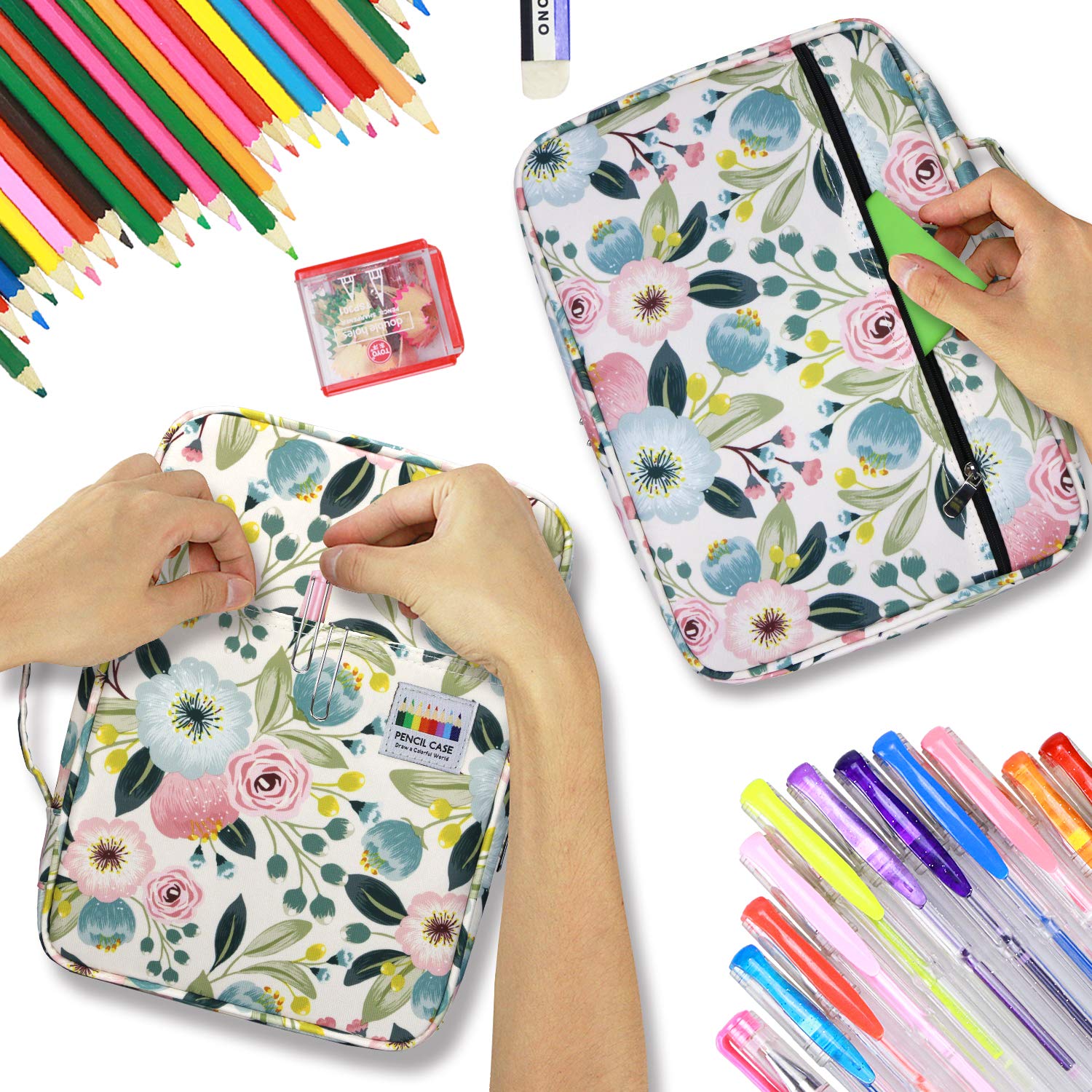 Colored Pencils Case for 220 PCS Prismacolor Colored Pencils, Large Capacity Pen Case Organizer for Crayola Colored Pencil &Gel Pen by YOUSHARES (Watercolor Flowers)