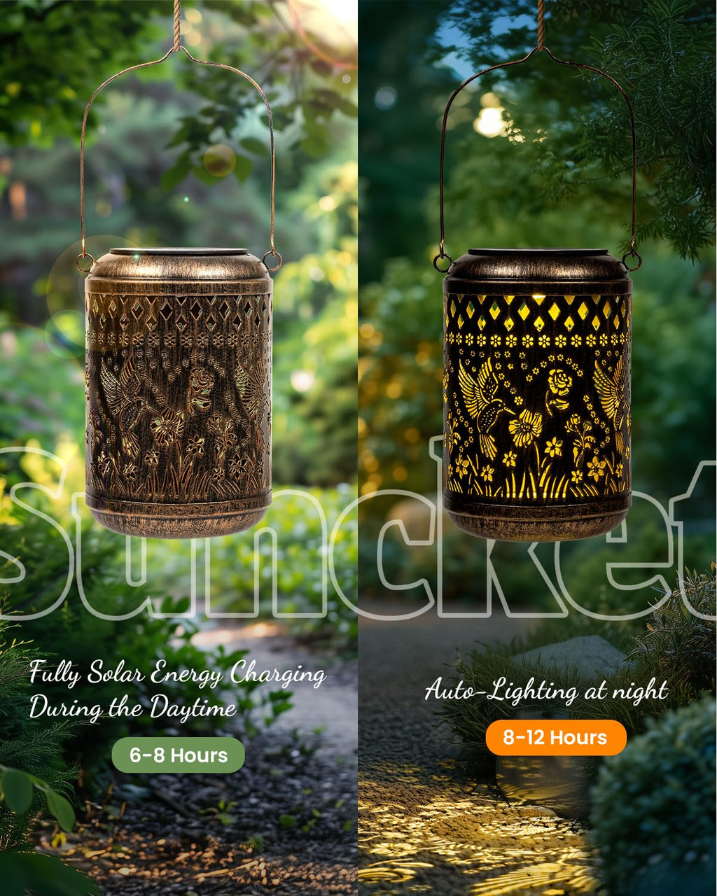 SUNCKET Solar Lanterns Outdoor Hanging Waterproof,Hummingbird Garden Decor Gifts for Women Mom, Solar Lights Metal Decoration Outside for Yard, Patio,Garden,Backyard,Porch