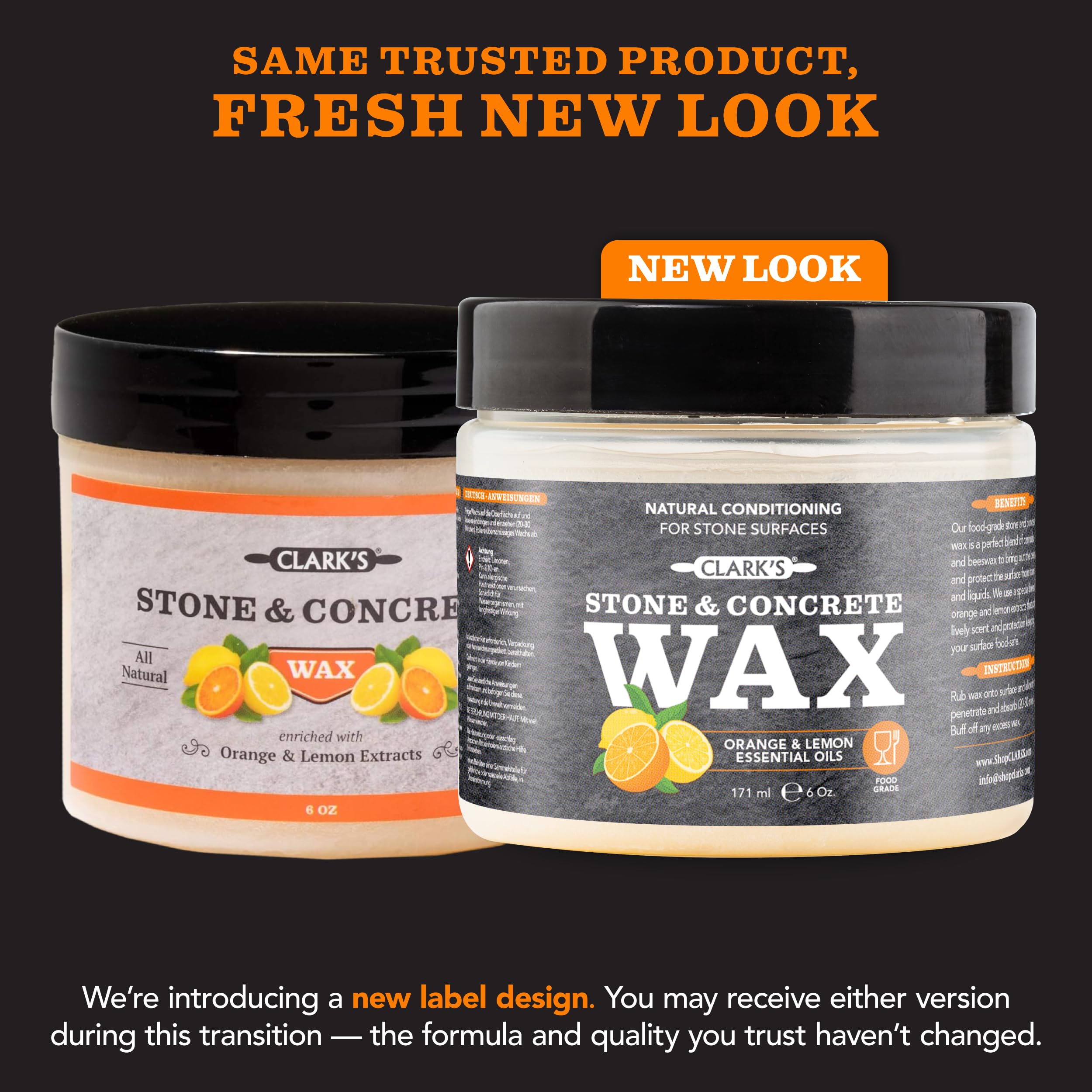CLARK'S Finishing Kit for Soapstone - Slate and Concrete Countertops Wax- Includes Wax - Large Applicator and Buffing Pad - Carnauba Wax Food Grade (6oz) - Enriched with Natural Lemon & Orange Extract