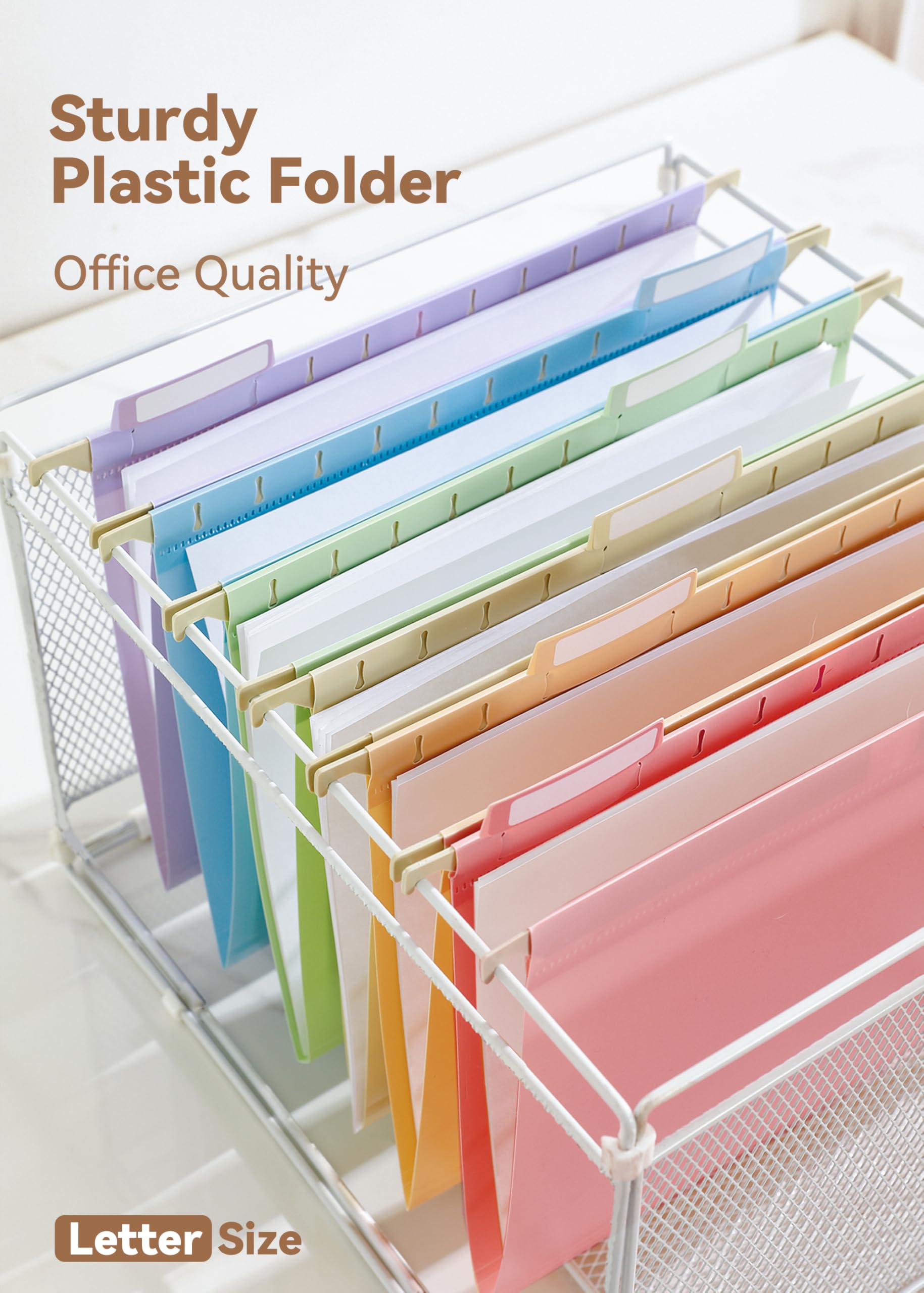 SortRax Plastic Hanging File Folders, Letter Size, 12 Pack Pastel Hanging Folders, with Insertable 1/5-Cut Tabs for Filing Cabinets
