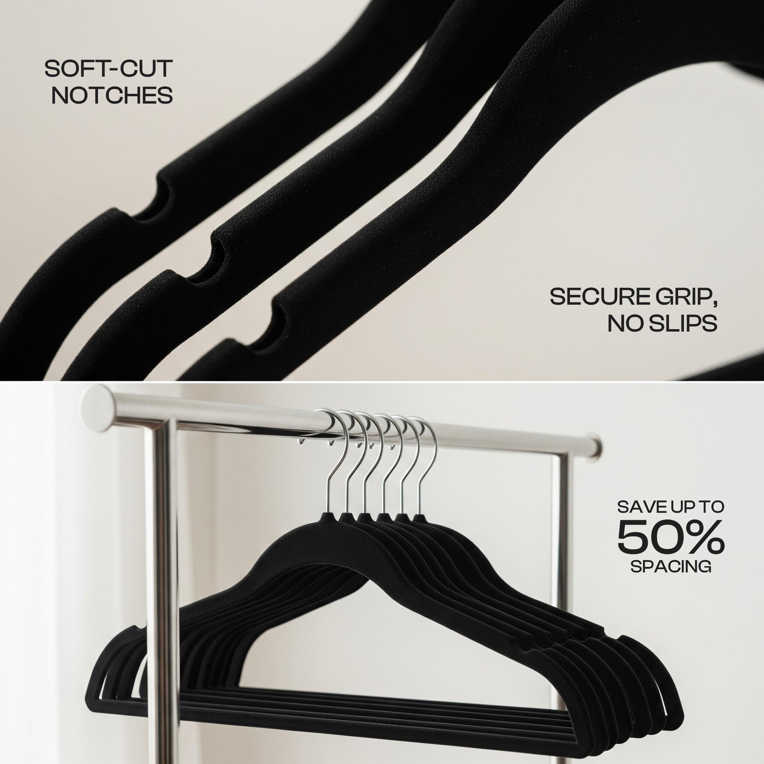 Utopia Home Velvet Hangers 30 Pack, Heavy Duty, Non-Slip, Space Saving Felt Clothes Hangers with 360° Hook & Notches (Black)