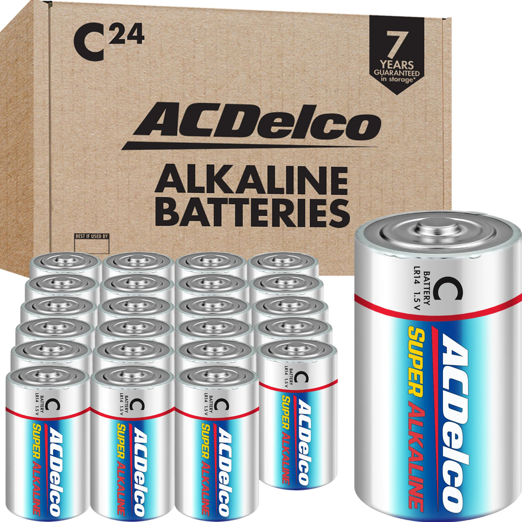 ACDelco 24-Count C Batteries, Maximum Power Super Alkaline Battery for Home and Office, 7-Year Shelf Life, Reclosable Packaging