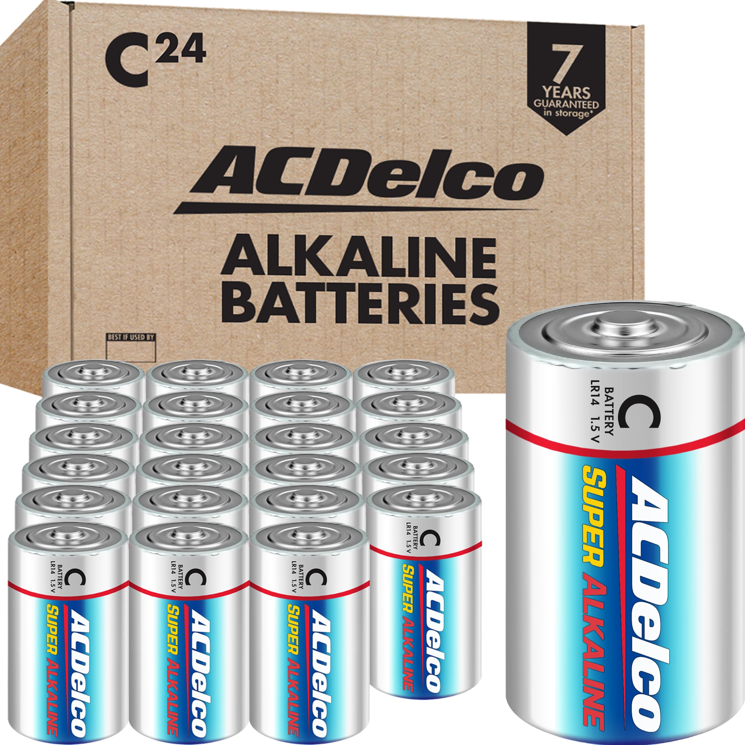 ACDelco 24-Count C Batteries, Maximum Power Super Alkaline Battery for Home and Office, 7-Year Shelf Life, Reclosable Packaging