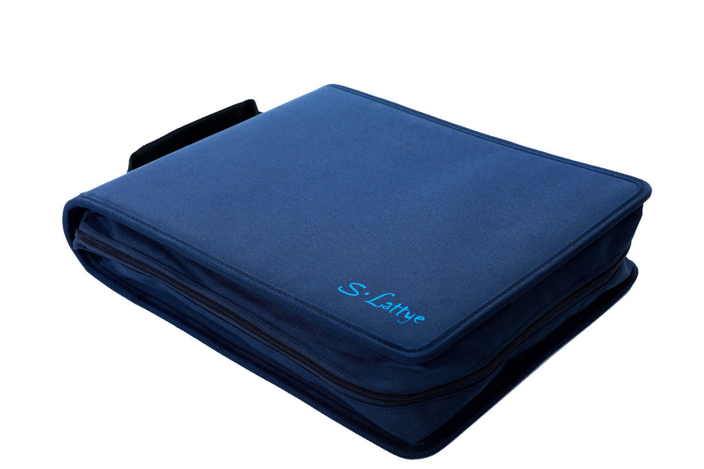 DVD CD Storage Case with Extra Wide Title Cover Pages for Blu Ray Movie Music Audio Media Disk (Portable Carrying Binder Holder Wallet Album Home Organizer)- Blue, 128 disk units, 64 booklet pockets
