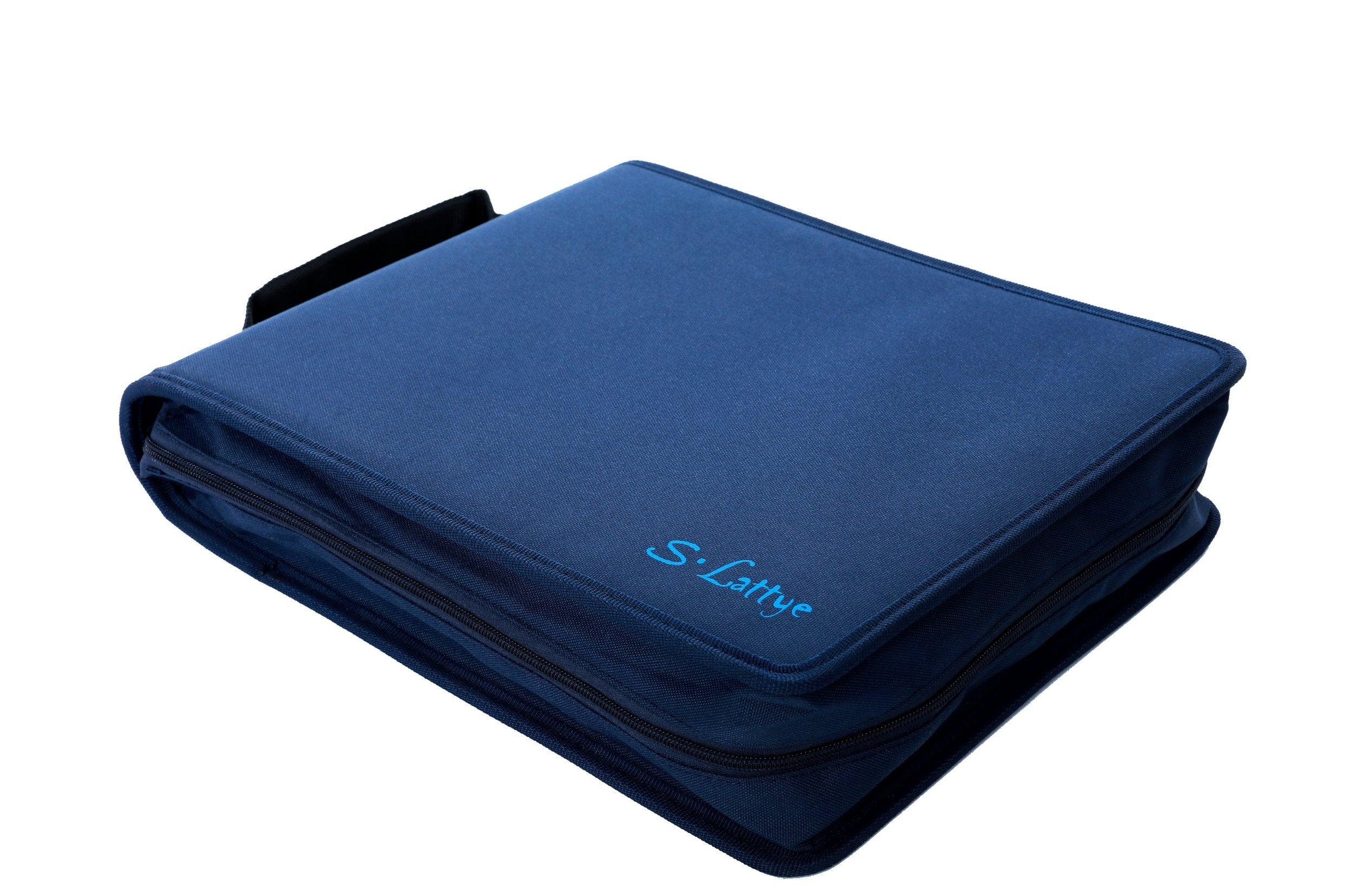 DVD CD Storage Case with Extra Wide Title Cover Pages for Blu Ray Movie Music Audio Media Disk (Portable Carrying Binder Holder Wallet Album Home Organizer)- Blue, 128 disk units, 64 booklet pockets