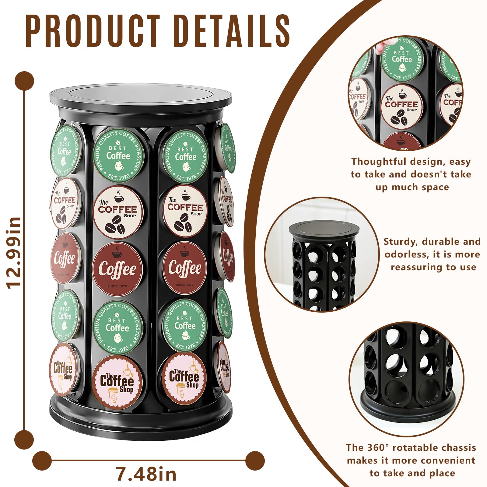 TOMSHUB K Cup Holder，Coffee Pod Storage Carousel Holder Organizer Compatible with 40 Keurig K-Cup Pods，Home or Office Kitchen Counter Organizer（Black）