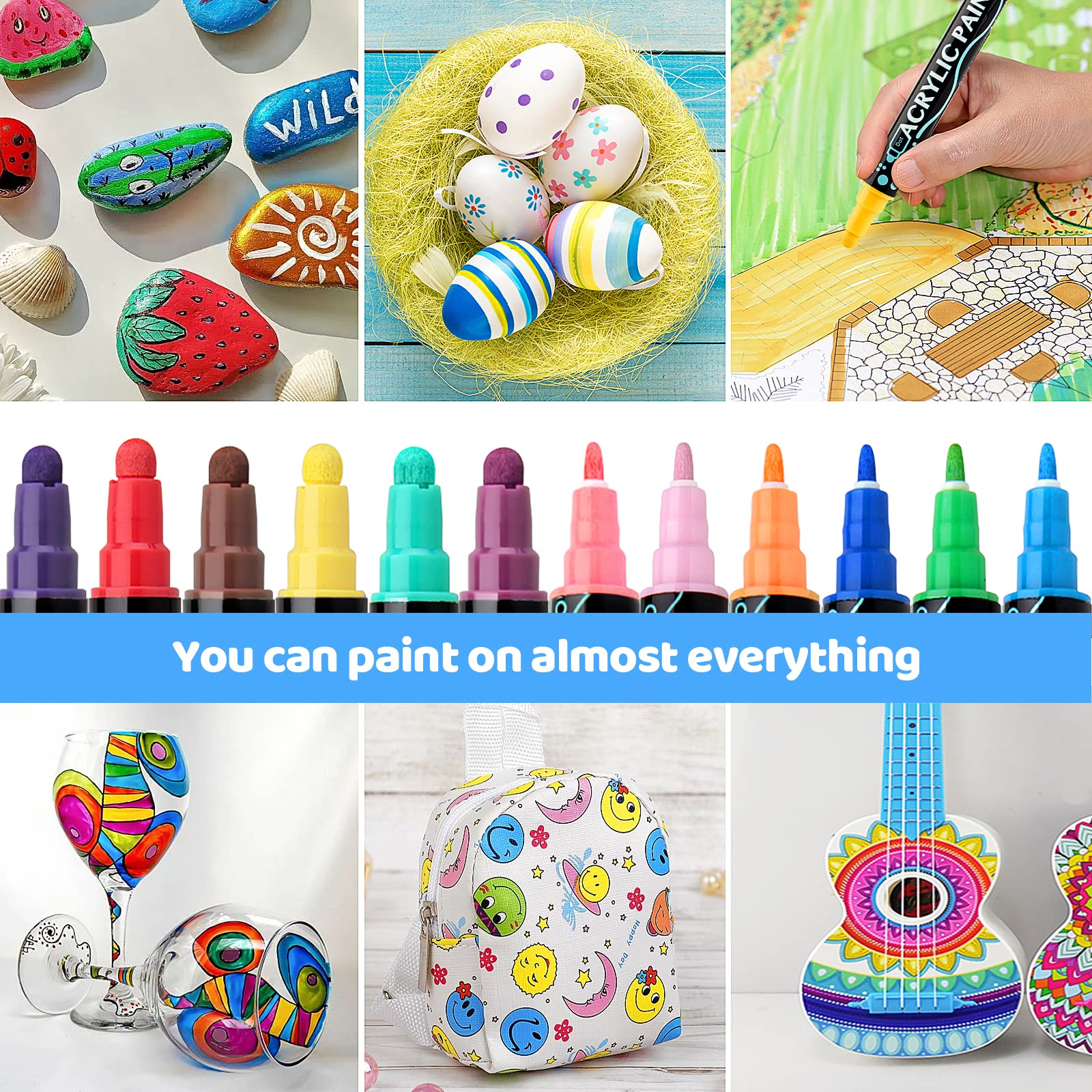 Dual Tip Acrylic Paint Pens Markers,36 Colors Premium Acrylic Paint Pens for Rock Painting Wood Canvas Plastic Metal And Stone, Acrylic Dot Markers Pen For DIY Crafts Making Art Supplies