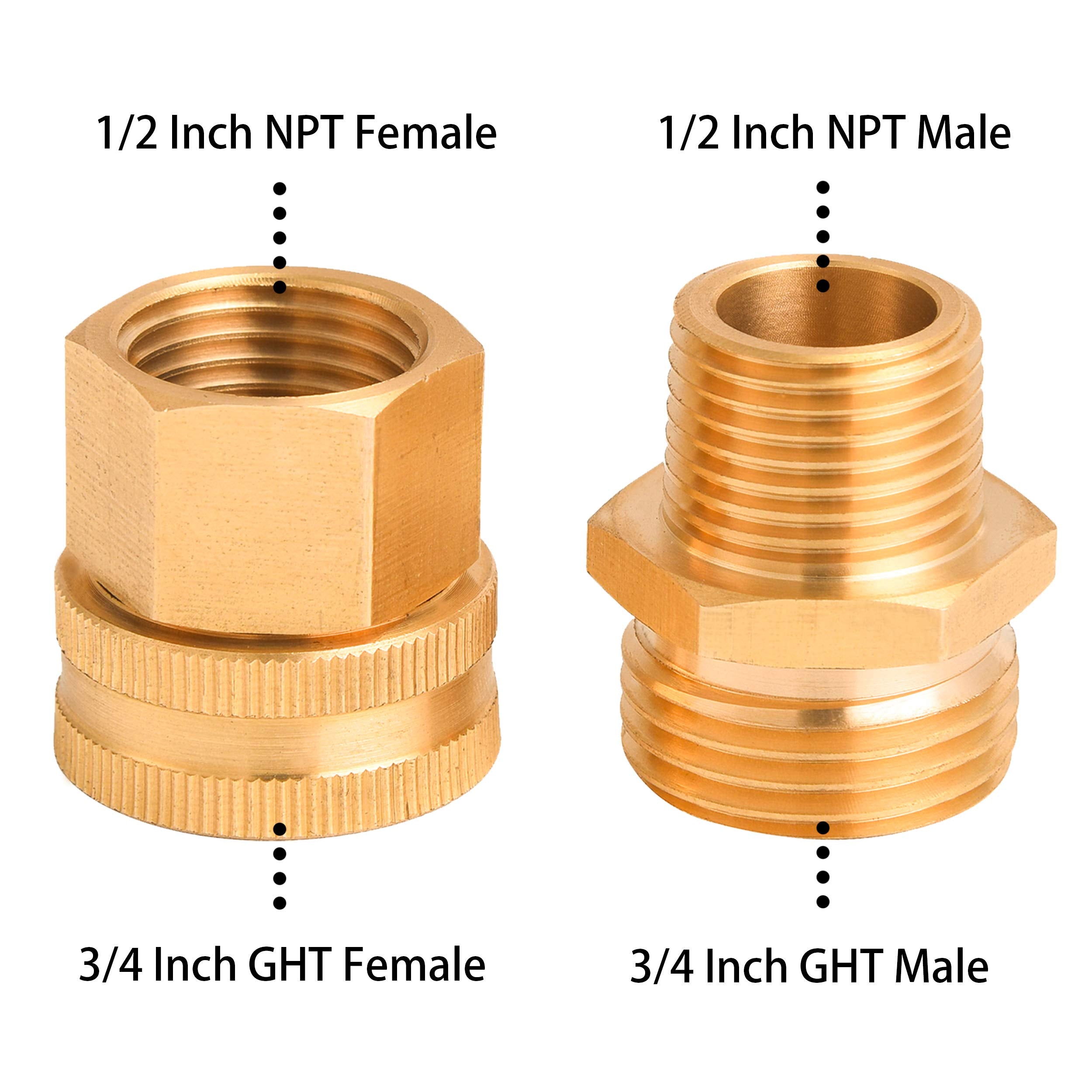 M MINGLE Garden Hose Adapter, 3/4 Inch GHT to 1/2 Inch NPT, Double Male and Female Brass Connector, with Extra 8 Washers