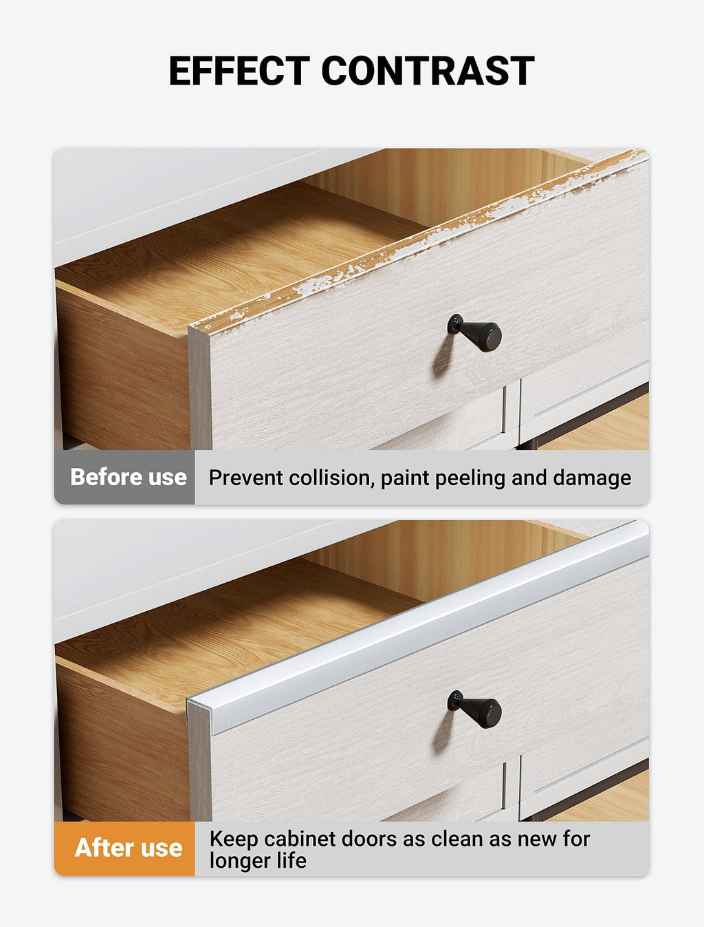 SARDVISA 17.5" Soft Cabinet Door Protector, Transparent Trimable PVC Edge Guard, Snugly Fit Slip On Bumper for Kitchen Cabinets, Prevents Wear, Chipping & Discoloration, 3/4" Thick, 4 Packs
