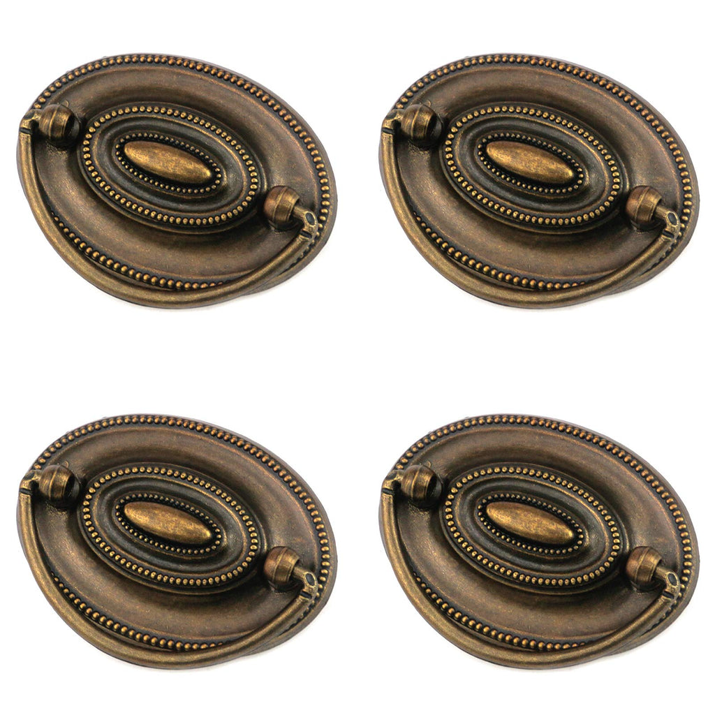 Quluxe 4 Pcs Furniture Dresser Pull Antique Brass Bail Drawer Pull Oval Drop Swing Handles Cabinet Knob Hardware 2.32" Hole Distance, 3.14"x2.2"