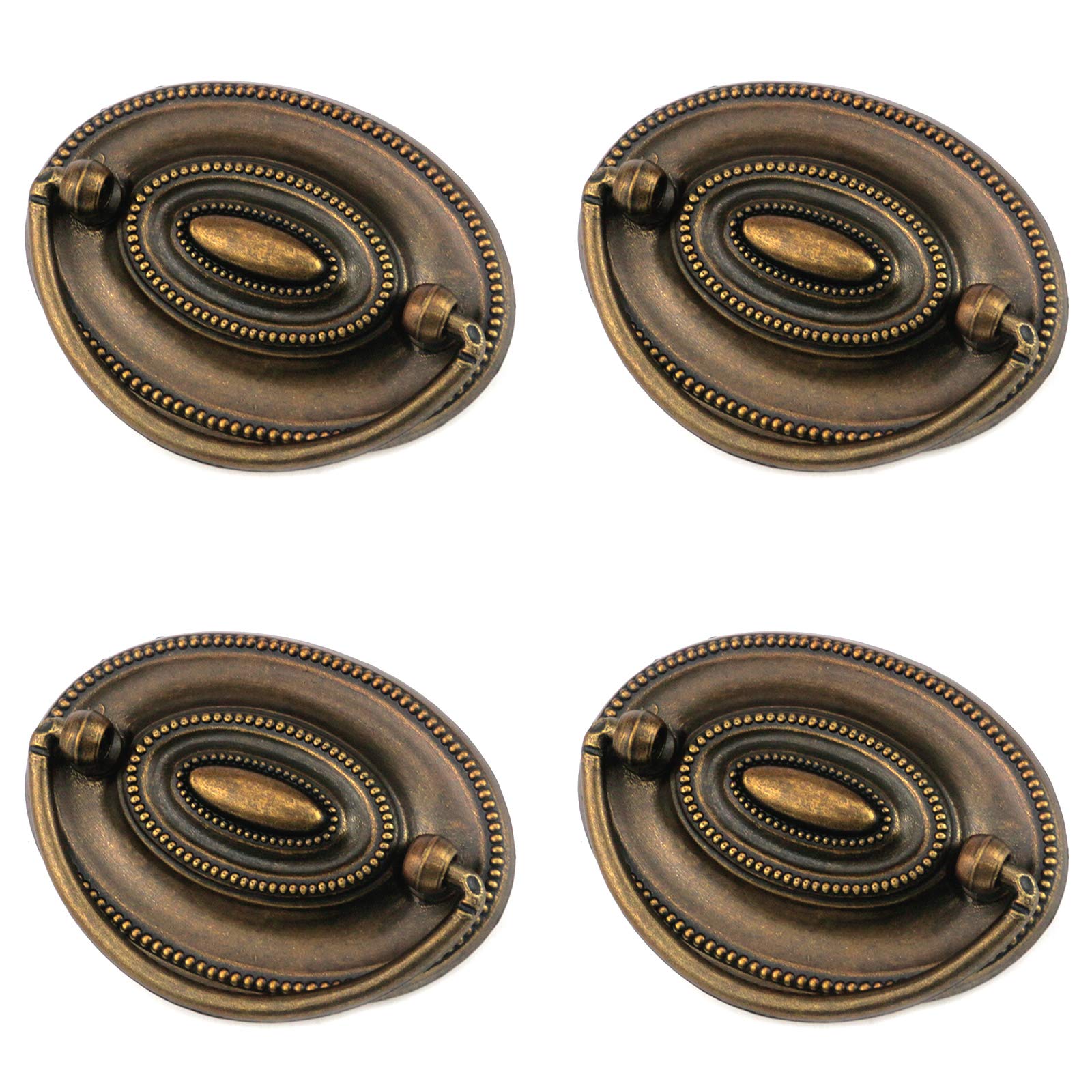 Quluxe 4 Pcs Furniture Dresser Pull Antique Brass Bail Drawer Pull Oval Drop Swing Handles Cabinet Knob Hardware 2.32" Hole Distance, 3.14"x2.2"