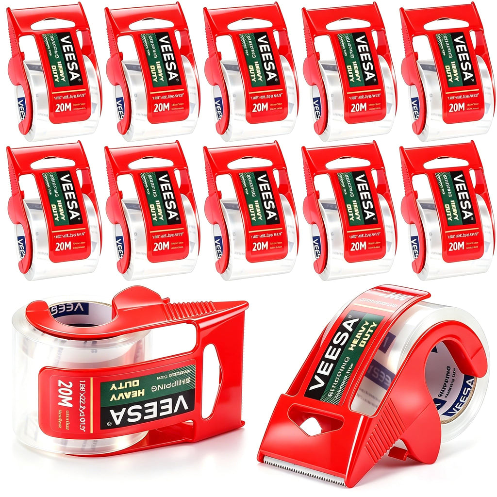 Packaging Tape with Dispenser, Strong Adhesive, 12 Rolls Clear Shipping Tapes, Heavy Duty Packing Tape for Shipping, Moving & Storing, 1.88" x 22.2 yd, 1.5" Core