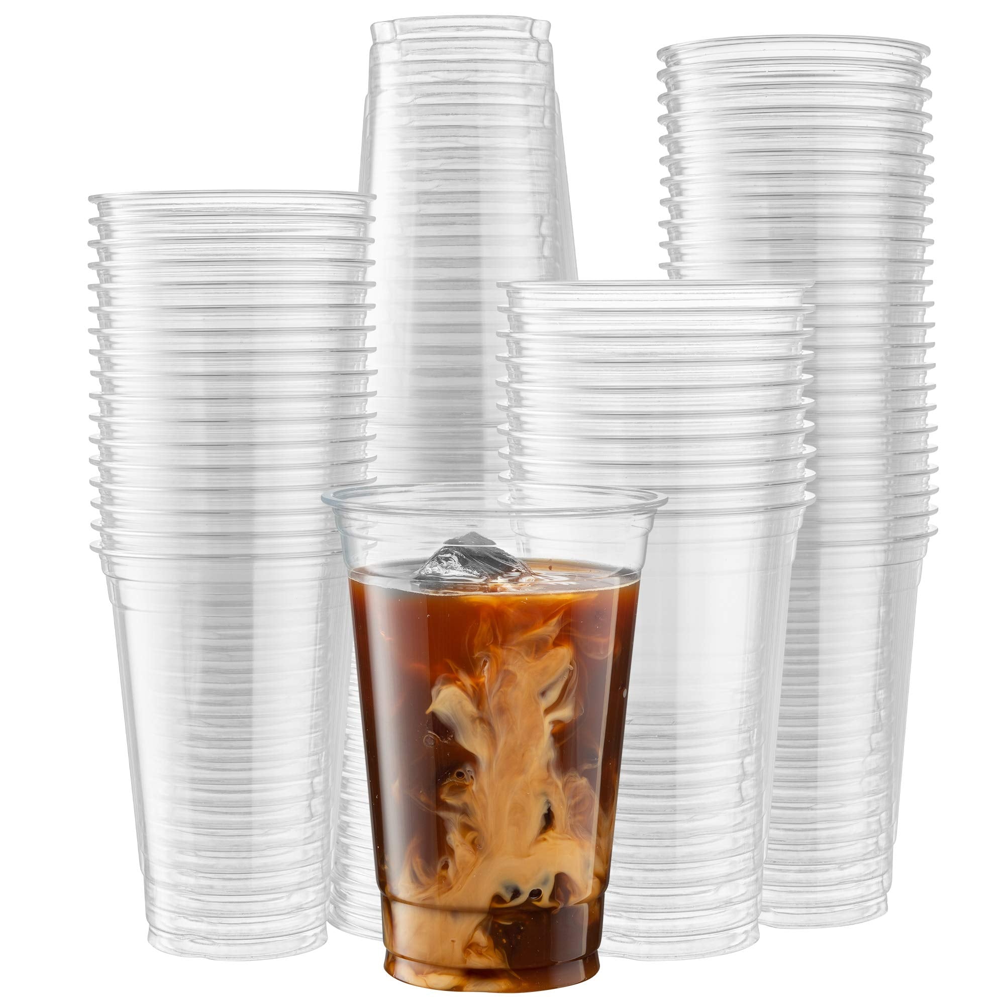 Crystal Clear PET Cups for Iced Coffee,Milkshake, Cold Drinks, Slush, Smoothy's, Slurpee, Ice cream, Dessert, Party's, Plastic Disposable Cups (100, 20 oz)