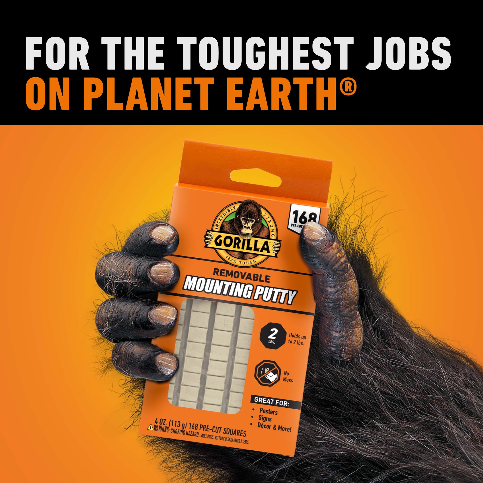 Gorilla Mounting Putty, Natural Tan Color, 168 Pre-Cut Squares (Pack of 2) - Non-Toxic Removable & Repositionable Wall Putty