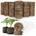 50 Count - Jiffy-7 Organic Peat Pellets with 10 Plant Labels, 42mm, Biodegradable Cornstarch Netting - Sproutlike