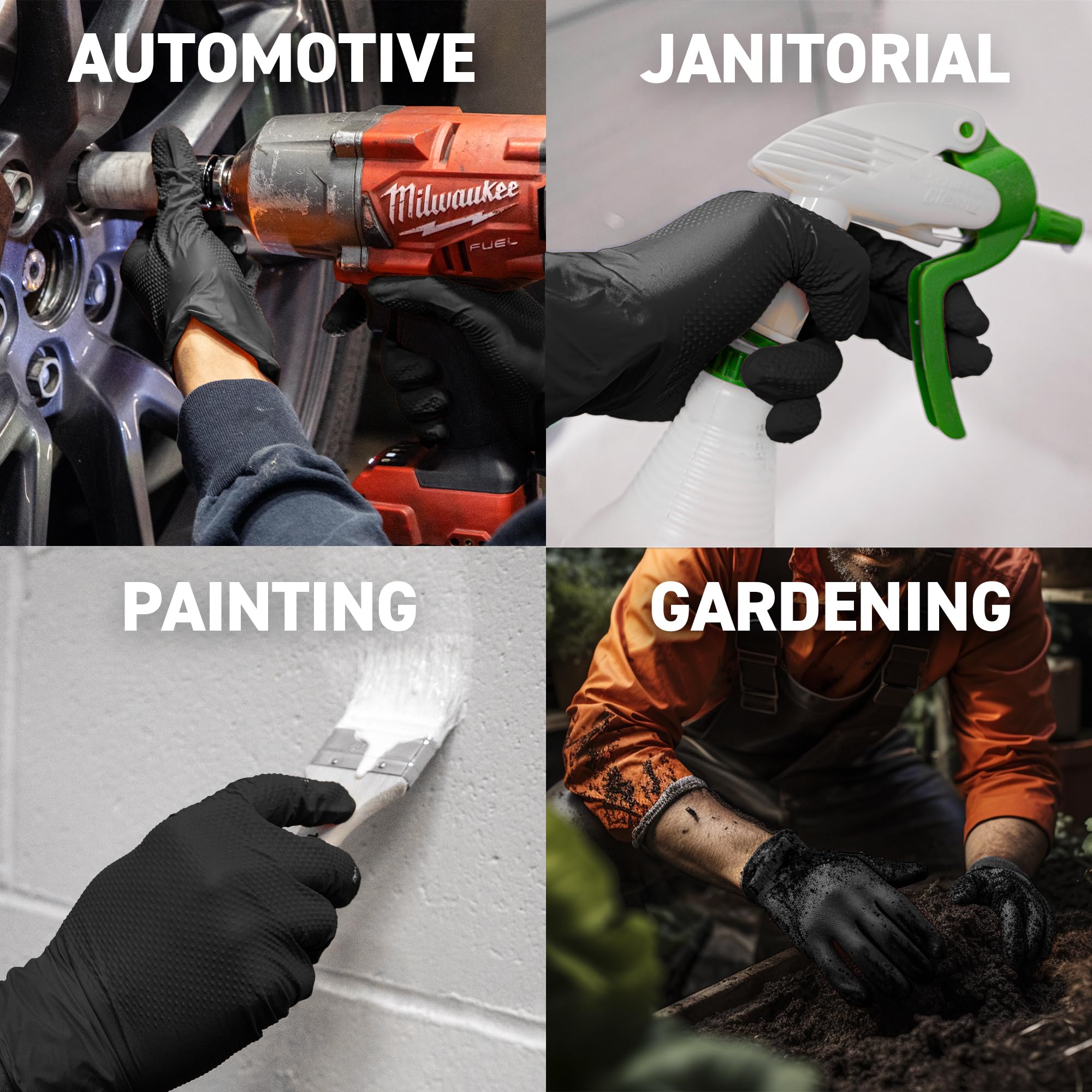 72HRS Industrial Grade 8 Mil Black Nitrile Gloves- Mechanic Gloves, Disposable Rubber Gloves, (Box of 100, Large)