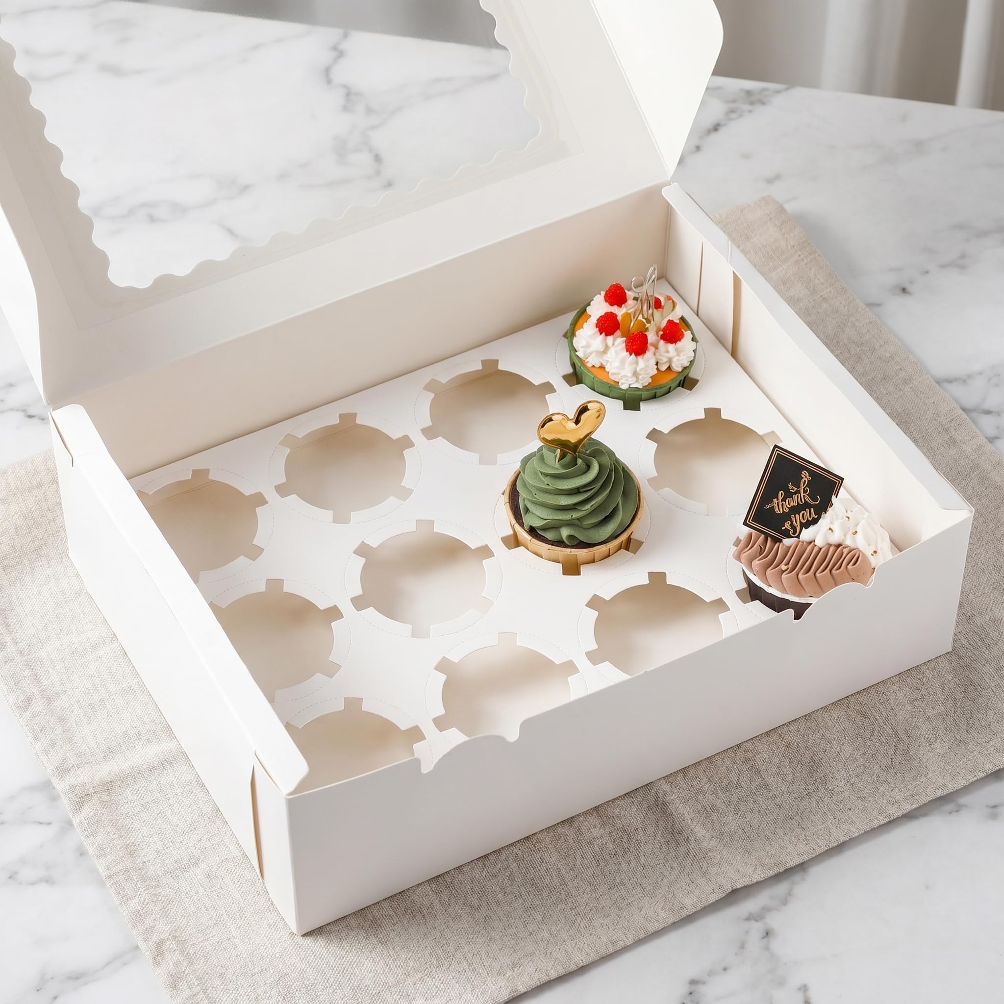 Jucoan 20 Pack Cupcake Boxes 12 Counts White Paper Cupcake Container with Inserts and Window, Bakery Container Dozen Cupcake Carrier Boxes for Muffins, Cookies, Pastry