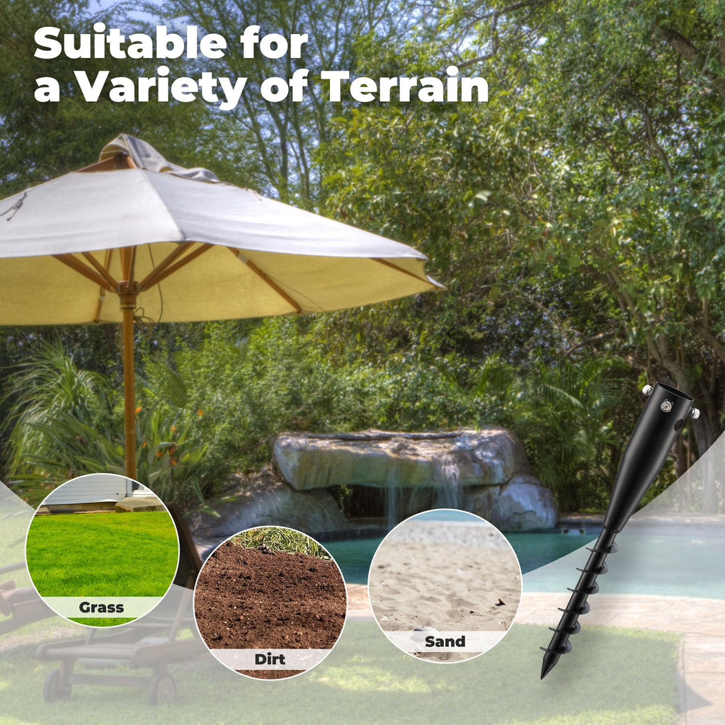 Lcokeiy Beach Umbrella Sand Anchor - Heavy Duty Outdoor Umbrella Holder No Dig Ground Umbrella Base - Sturdy and Reliable 2.3" Inner Diameter, Black (1 Pack)