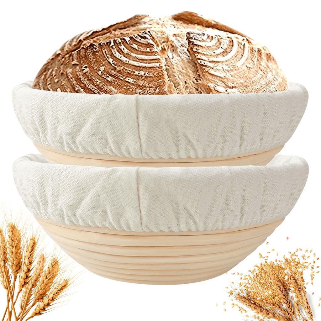 Bread Proofing Basket 9 Inch: Set of 2 Round Banneton Sourdough Proofing Bowls for Artisan Bread Making for Professionals and Home Bakers