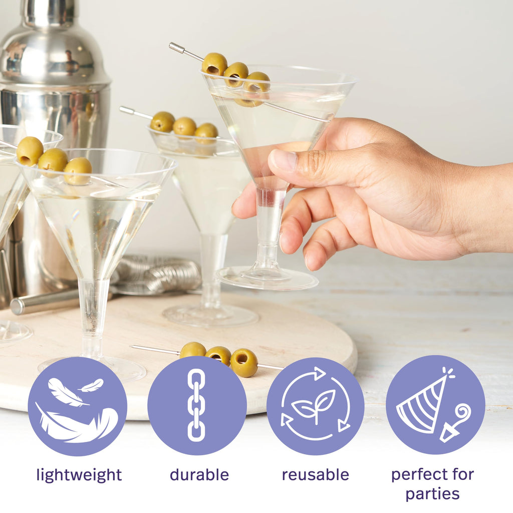 MATANA 24 Premium Plastic Martini Cocktail Glasses 7 oz/ 210ml - Elegant & Reusable Plastic Glasses for Manhattan, Margarita, Cosmopolitan, Desserts - Weddings, Birthdays, Christmas Parties