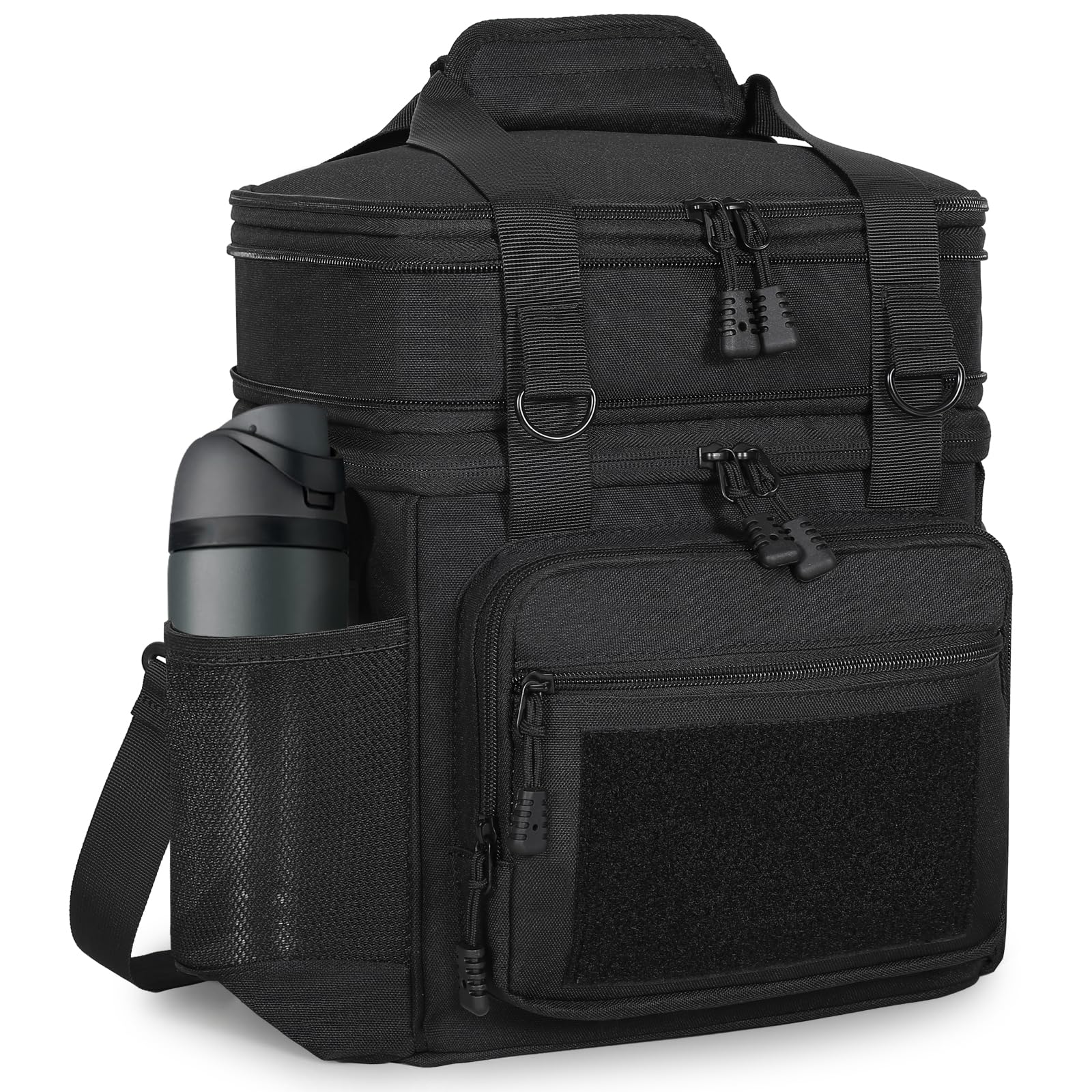 Tactical Lunch Box Cooler Bag - Expandable Insulated Lunch Bag for Men Women - Large Lunchbox for Adults Work Shifts Outdoor Trips Black 16L