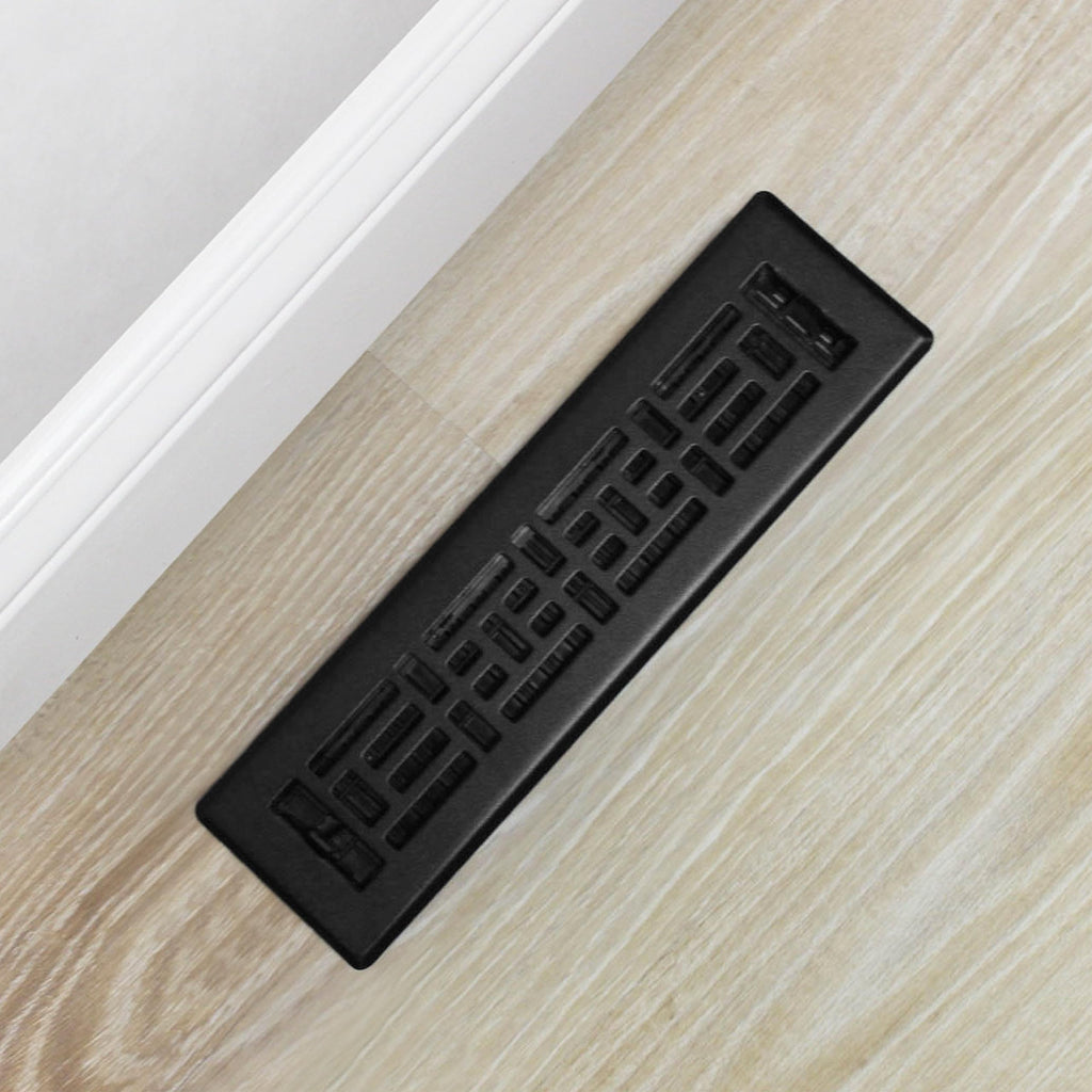 Decor Grates AJH212-BLK Oriental Floor Register, 2x12 Inches, Textured Black