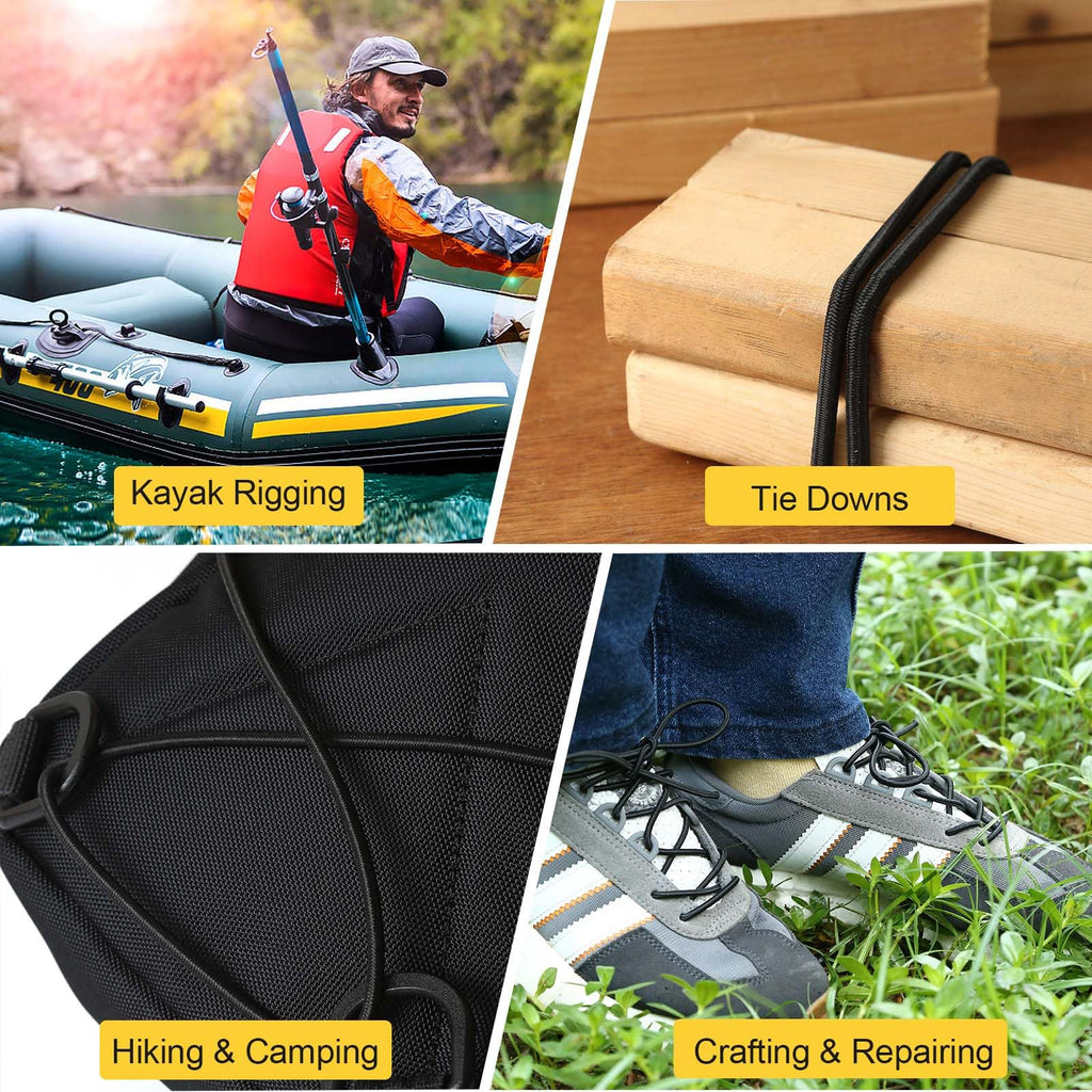 Zakous Strong and Durable Bungee Cord Roll - 3/16" x 100ft Elastic Cord, Kayak Stretch String Rope, Bungee Shock Cords for Repairing Tent Poles, DIY, Tie Downs, Black
