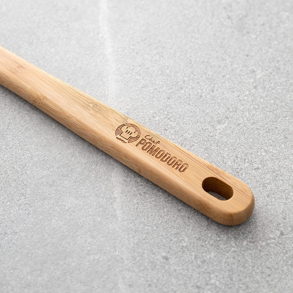 Chef Pomodoro Wooden Spoons for Cooking 3-Piece Set, Solid Beechwood Cooking Utensils | 12-Inch, 10.5-Inch, 8-Inch Wooden Utensils Set, Beechwood Kitchen Utensils, Soup Spoons for Nonstick Cookwares