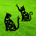 2Pcs Metal Cat Garden Statues HADEEONG Decorative Garden Stakes Black Ornaments Cat Lover Gifts for Lawn Ornaments Yard Patio Outdoor Decorations