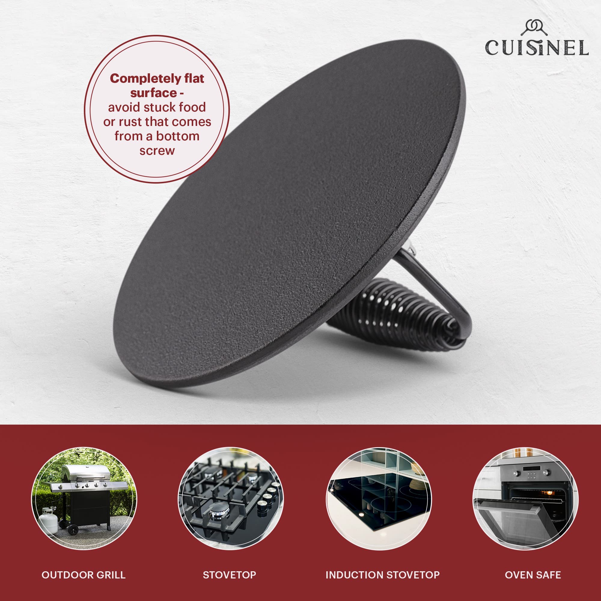 Grill Press - Cast Iron Burger Press for Bacon, Steak and Smashed Hamburgers - 7.5"-inch Diameter Round Pre-Seasoned Heavy Duty 4-lb. Weight Sandwich and Panini Maker - Griddle, BBQ Grill Accessory