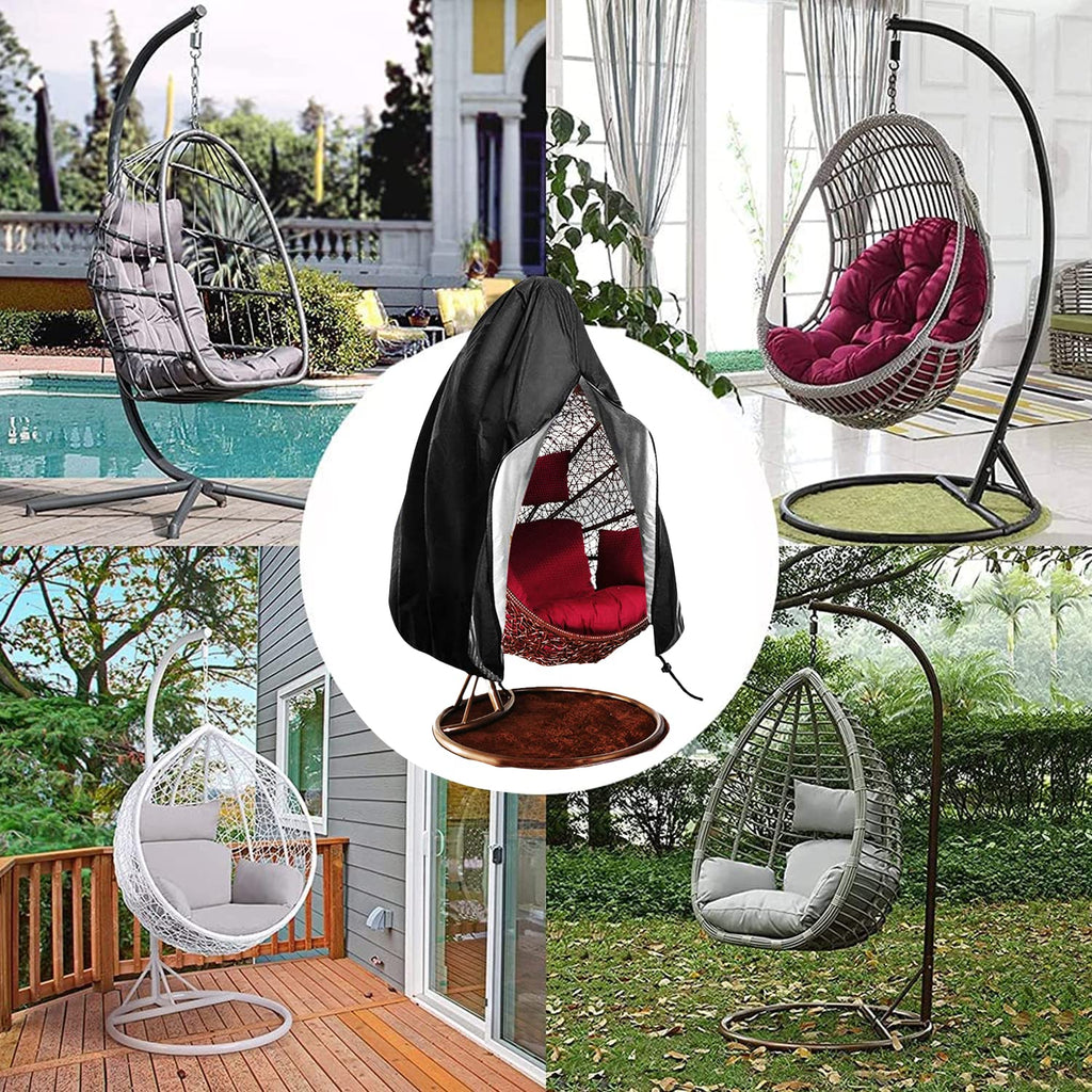 Egg Chair Cover, Patio Hanging Chair Cover Egg with Zipper, Waterproof Swing Chair Cover with Zipper Fits Most Outdoor Single Swing Egg Chair Dust Protector (75“H x 45" W, Black)