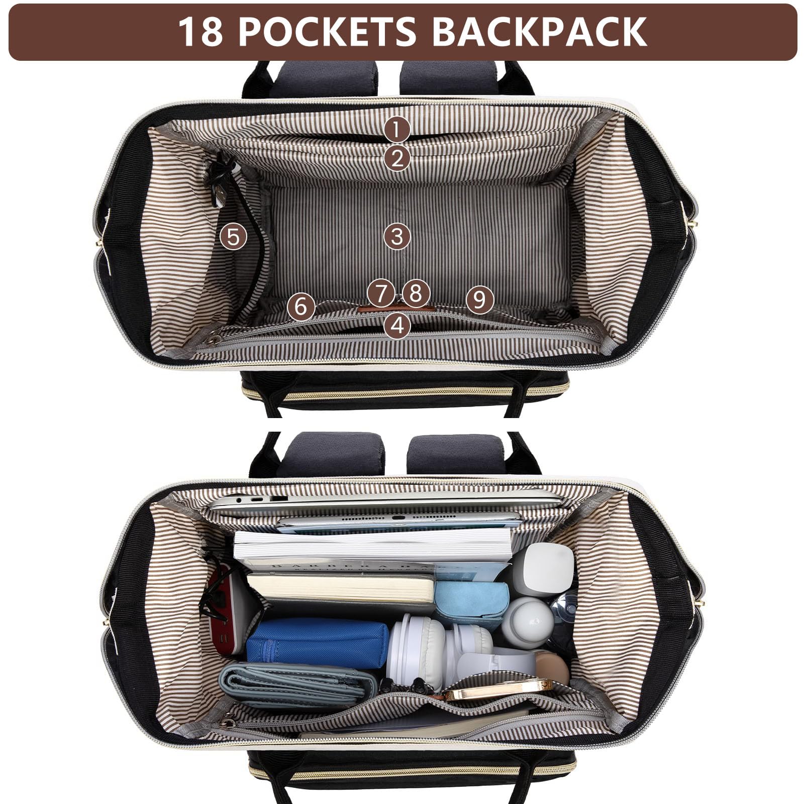 Laptop Backpack for Women Bag: 15.6 inch Work Travel Backpack with USB Charger College Bookbag Business Computer Backpack Anti-theft Casual Backpacks for Nurse Teacher Beige Black Brown