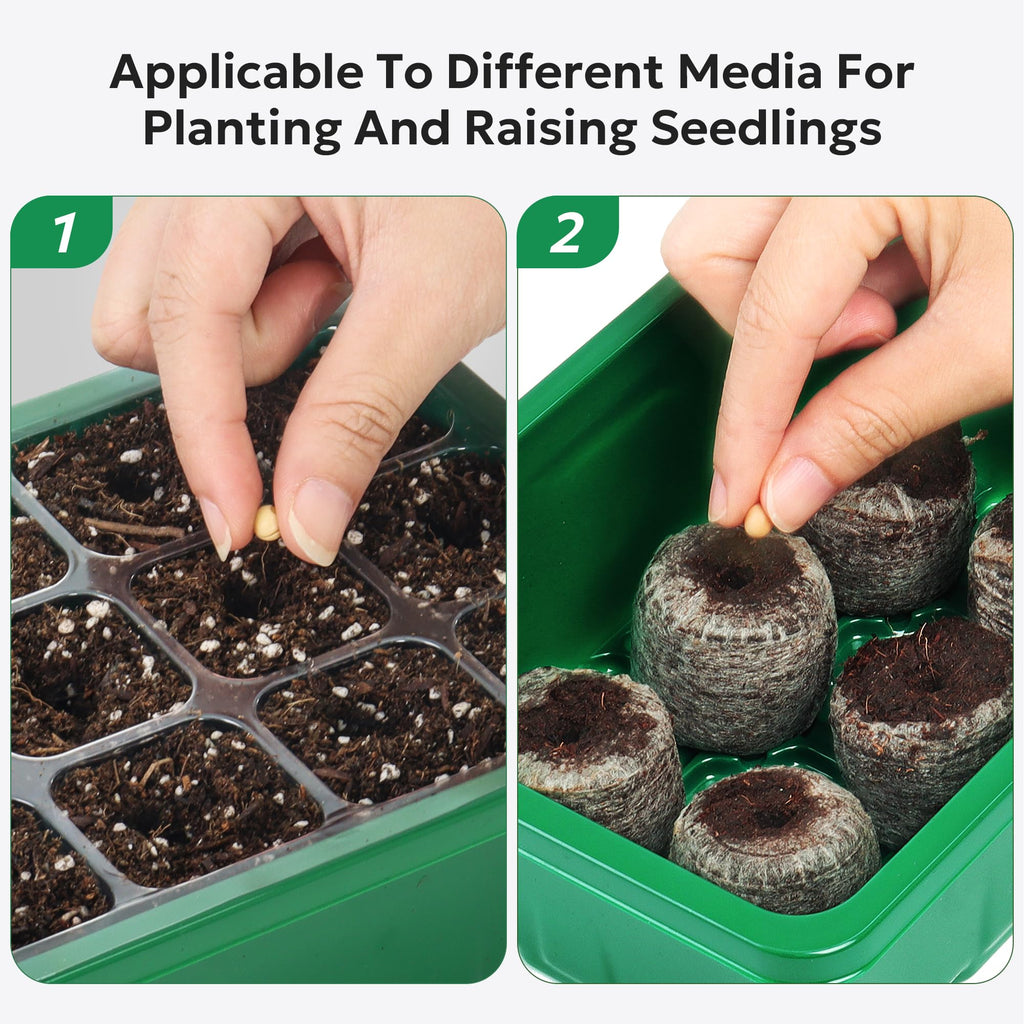MIXC 10 Packs Seed Starter Tray Seed Starter Kit with Humidity Dome (120 Cells Total Tray) Seed Starting Trays Plant Starter Kit and Base Mini Greenhouse Germination Kit for Seeds Growing Starting