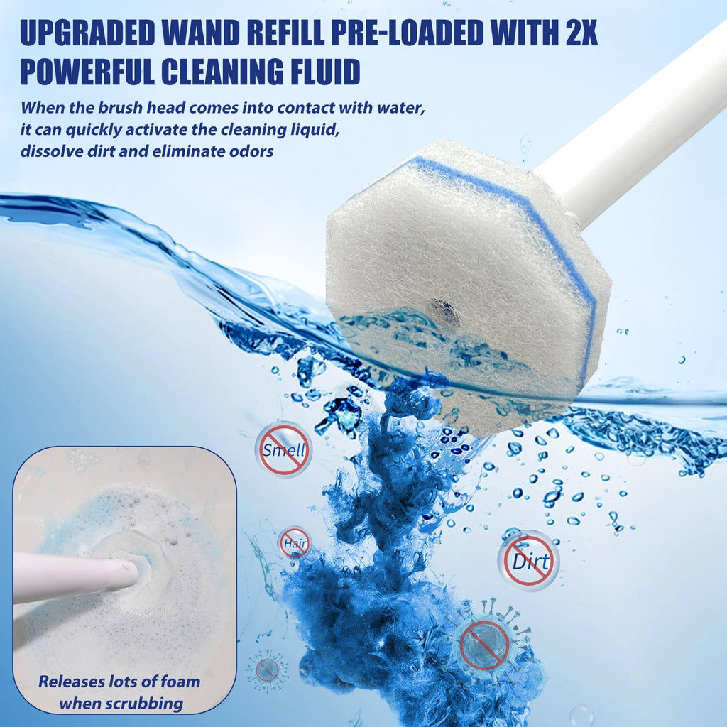 Disposable Toilet Brush with 30 Brush Heads, 3-in-1 Toilet Cleaning System Set-2 Ergonomic Toliet Wand, 2 Compact Holder, 30 Pre-Filled Cleaning Solution Refills for Deep Scrub Toilet. 2 Pack.