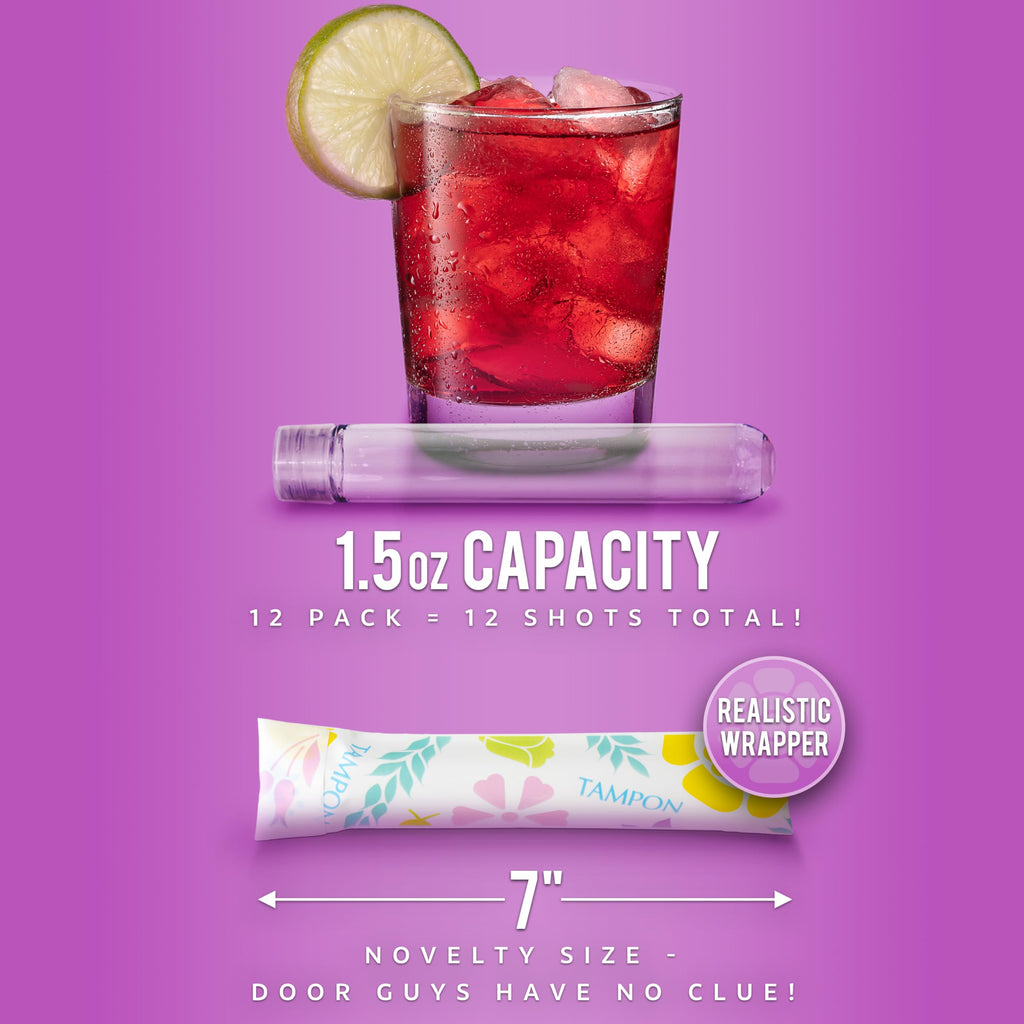 GoPong Tampon Flasks 12 Pack (18 oz Total) - Hidden Alcohol Travel Flasks for Women - Secret Liquor Containers for Nightclubs, Festivals, Cruises, and Sports Events – Includes Funnel & Spout