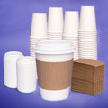 Blue Lake 12 oz Disposable Coffee Cups with Lids & Cup Sleeves. Made in Canada. 100 Cups, lids & Cup Sleeves
