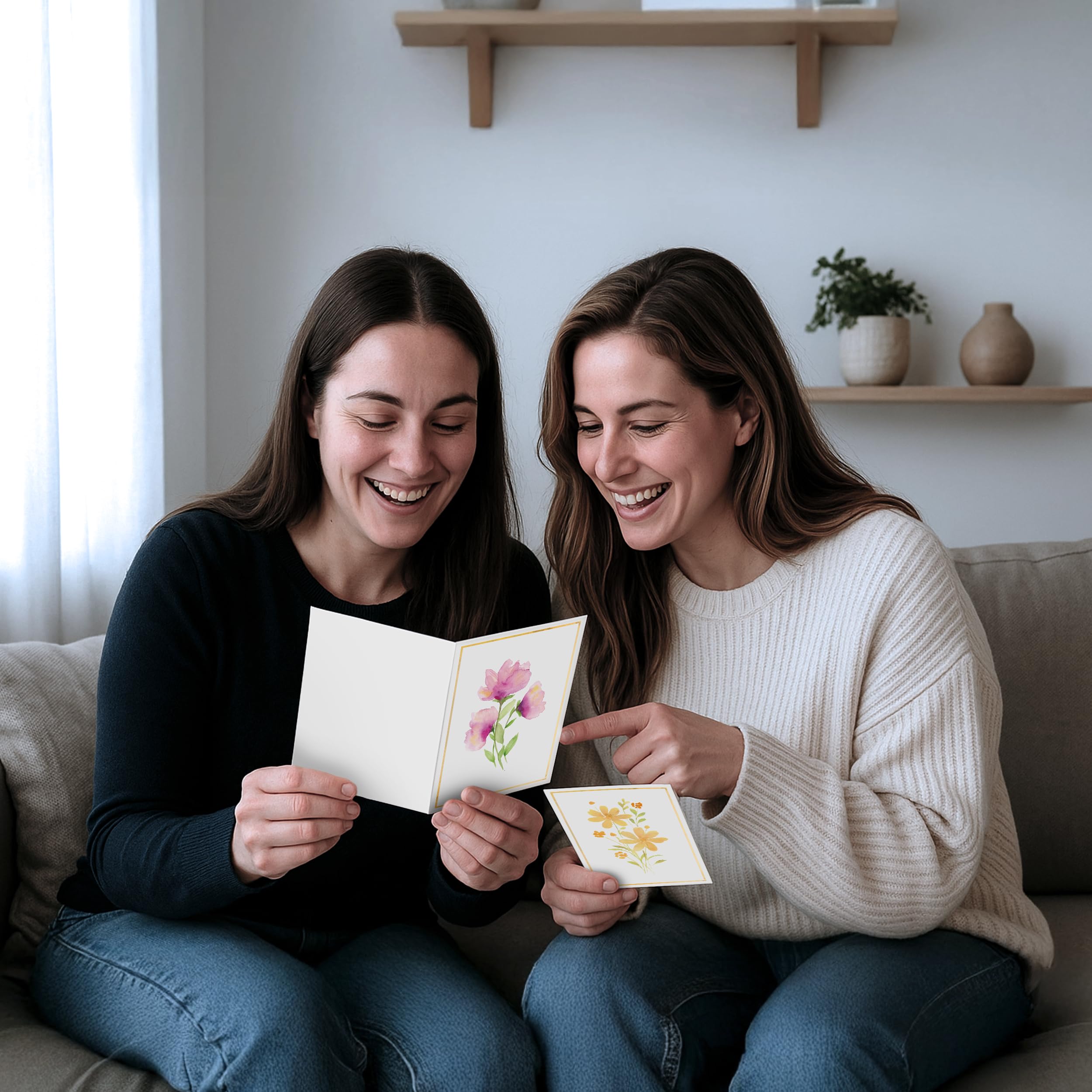 Only Zest 30 Blank Cards with Envelopes Set 4x6 Inch – Minimalistic Floral Design with Gold Border – Note Cards for Greetings, Thank You, Sympathy, Encouragement, Celebration, Personal Messages