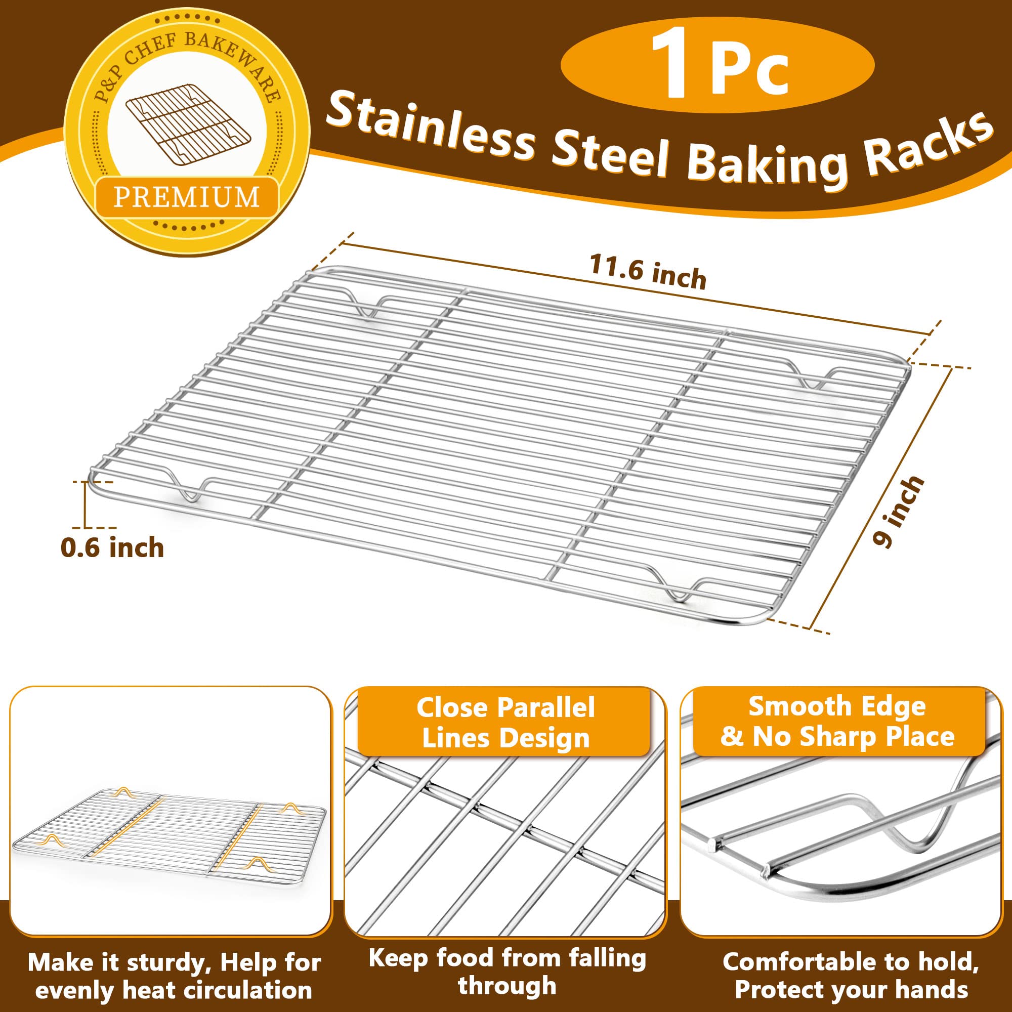 Toaster Oven Pan and Rack Set, P&P CHEF Toaster Oven Tray with Broiler Rack, Rectangle 12.5’’x9.7’’x1’’, Non Toxic & Healthy, Heavy Duty & Rust Free - Dishwasher Safe
