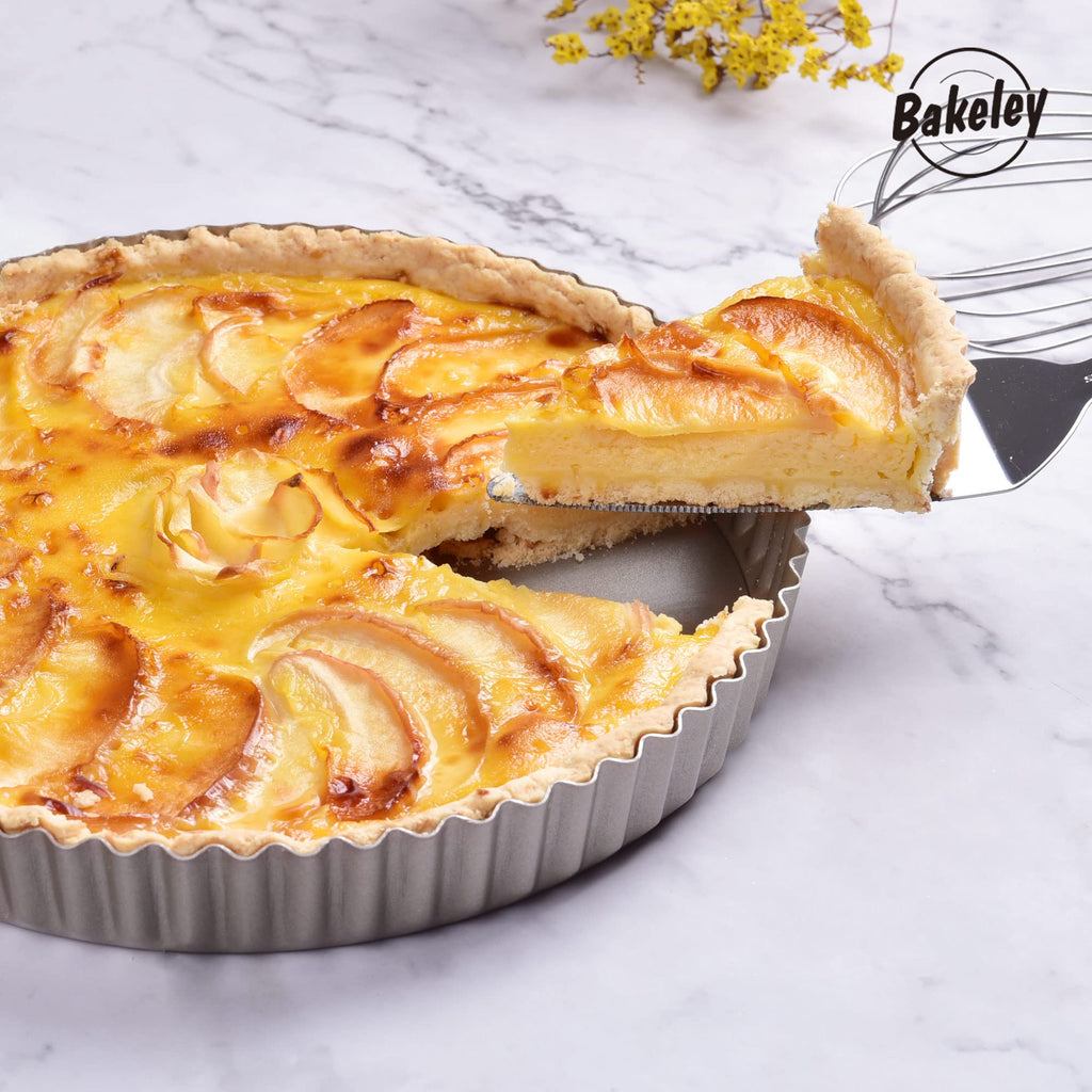 Bakeley Tart Pan 10-Inch Round Non-Stick Tart Pan with Loose Removable Bottom, Carbon Steel Quiche Pan for Mousse Cakes, Kitchen Reusable Baking Tools (Champagne Gold)