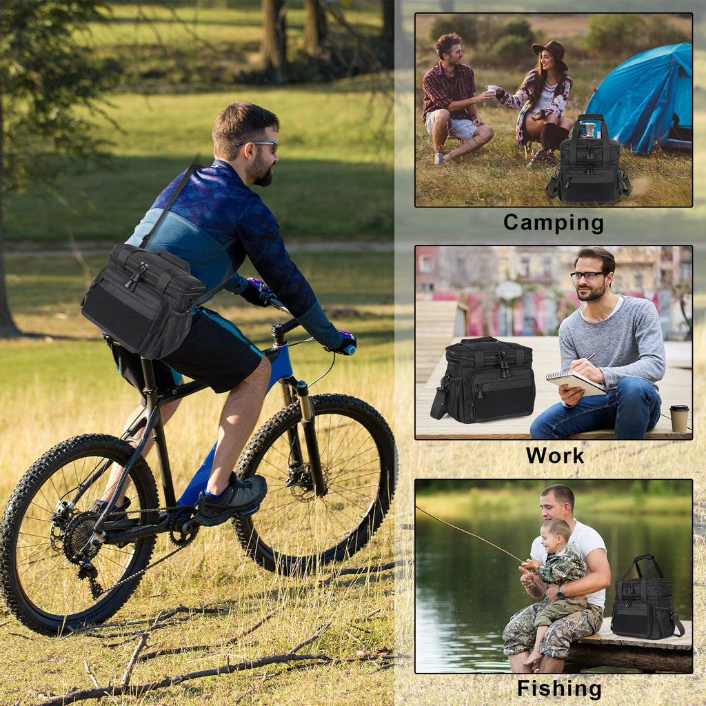 Large Expandable Tactical Lunch Bag for Men, Durable Insulated Leakproof Lunch Box, Heavy Duty Cooler Bag for Work Outdoor Picnic Travel Office Adults, Black, 15L