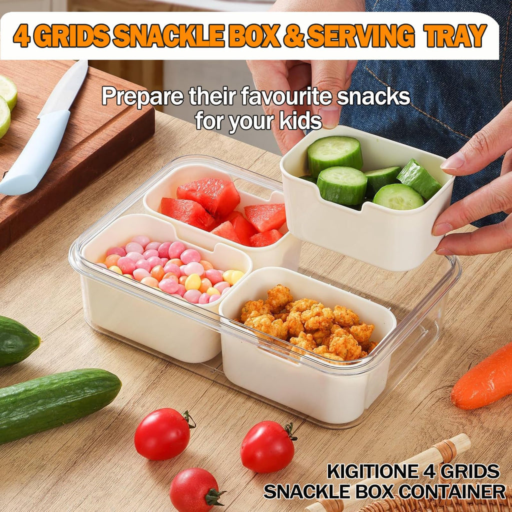 KIGITIONE Divided Snackle Box, 8 Compartments Portable Serving Tray with Lid and Handle, Clear Snack Platter Organizer for Fruits, Snacks, Nuts, Candy, Ideal for Party, Travel & Picnics
