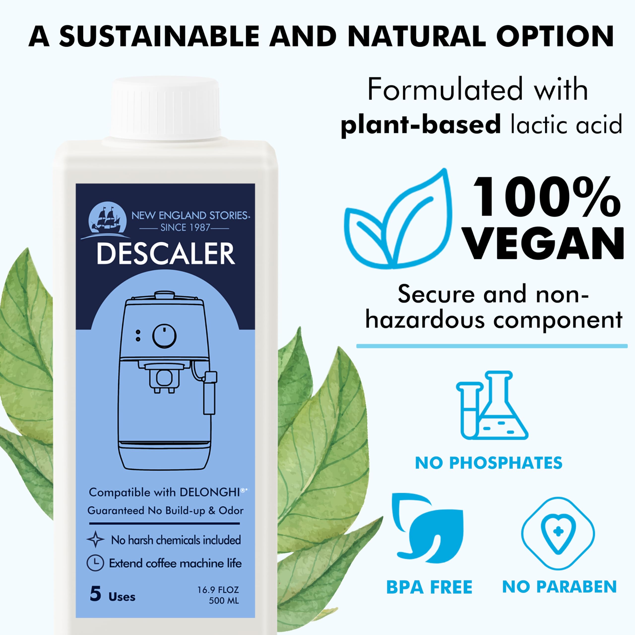 10 Uses Descaling Solution Compatible with DeLonghi, Specially Designed for Delonghi Coffee Machines and Maker - 33.8oz Espresso Coffee Maker Cleaner, Coffee Pot Cleaning Limescale Remover