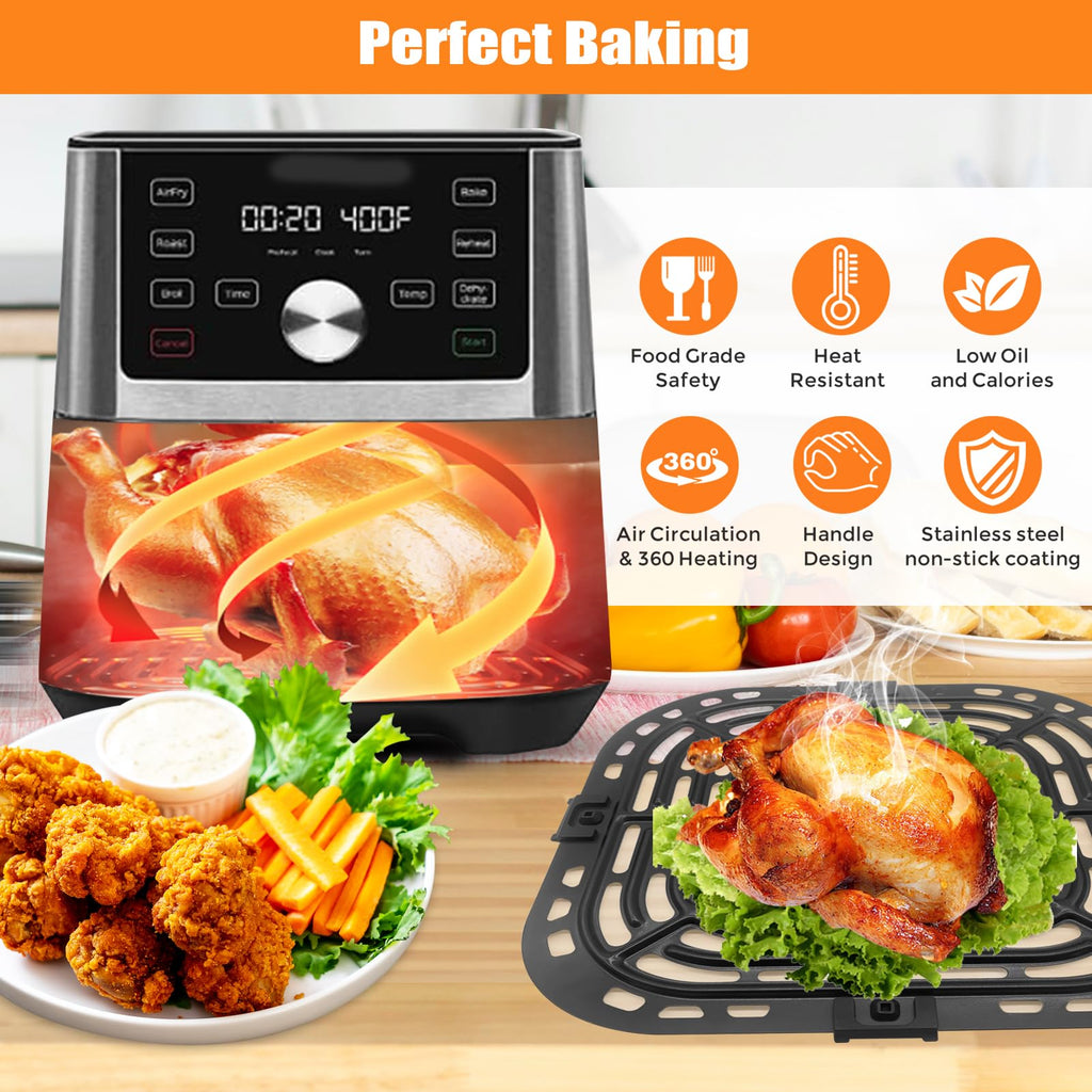 Air Fryer Accessories for Instant Vortex 6 in 1 5.7QT 6QT Gourmia GAF735 6 QT, Original Replacement Air Fryer Grill Plate Grill Pan Crisper Plate Tray Rack Parts, Dishwasher Safe
